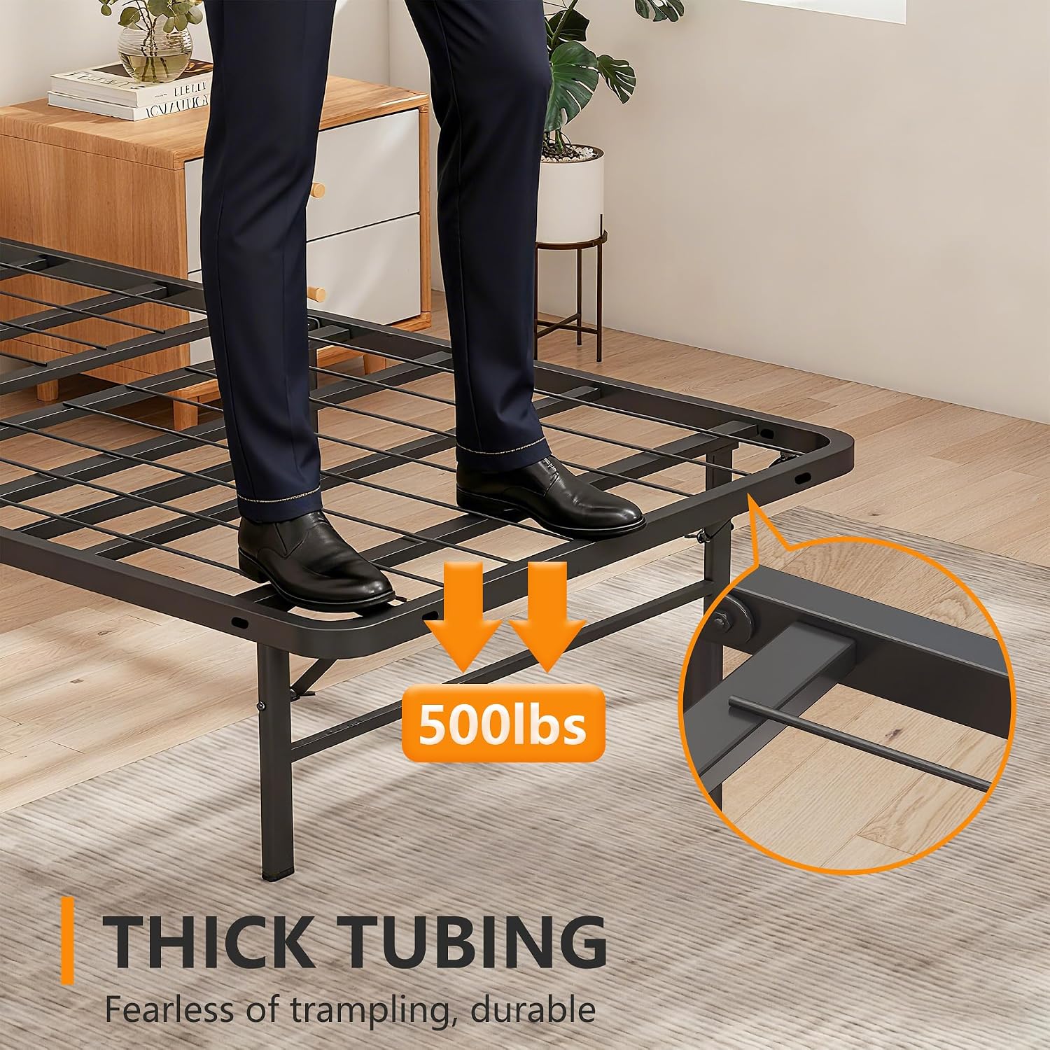 BestMassage | Twin Bed Frame | Metal | Heavy Duty Steel Slats with 6 Legs | Foldable | Sturdy, No Box Spring Needed | Easy to Assemble with Under-Bed Storage | Furniture for Home, Dorms