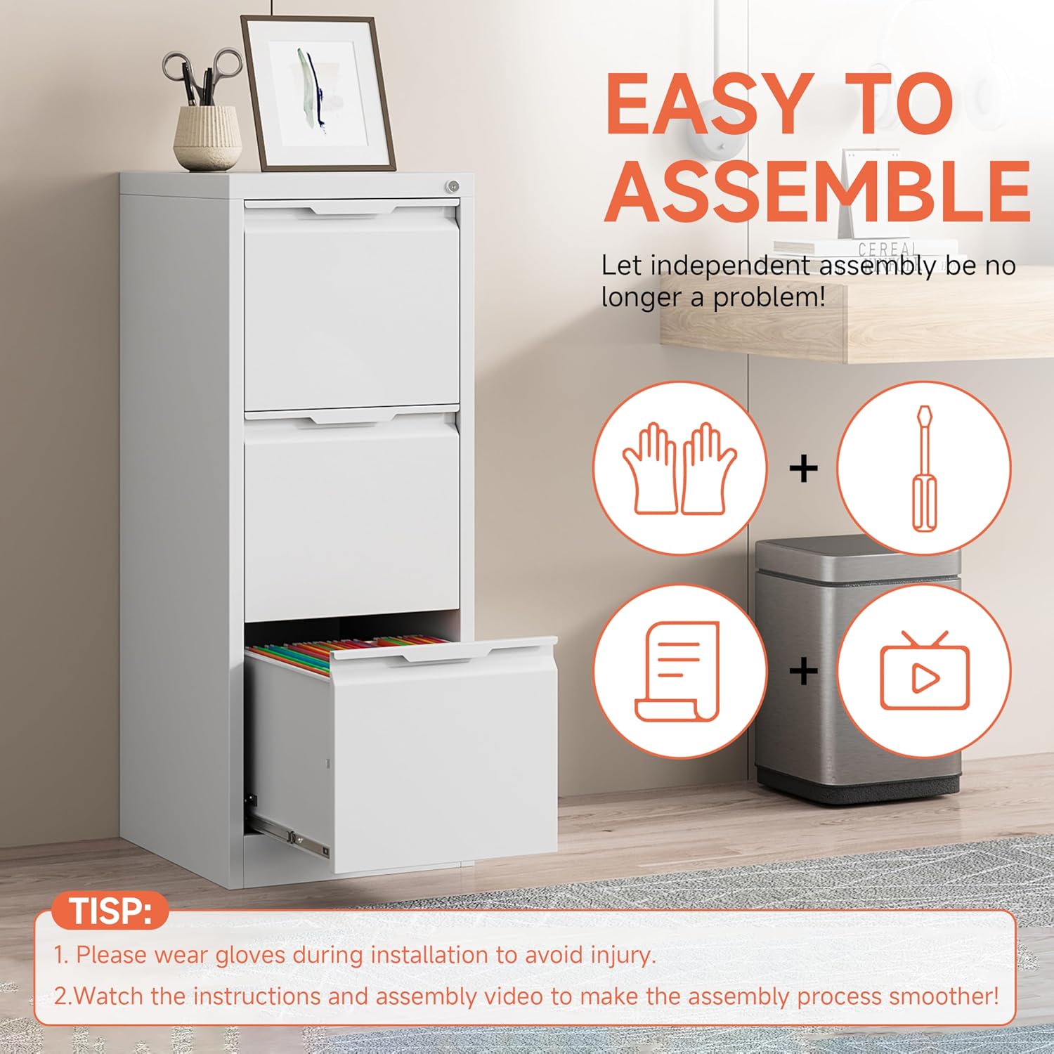 3 Drawer File Cabinet with Lock,Vertical Filing Cabinets for Home Office,Heavy Duty Metal File Cabinet for Hanging A4/Letter/Legal Size File,Vertical File Cabinet 15" W X 17.8" D X 38.3" H-Black