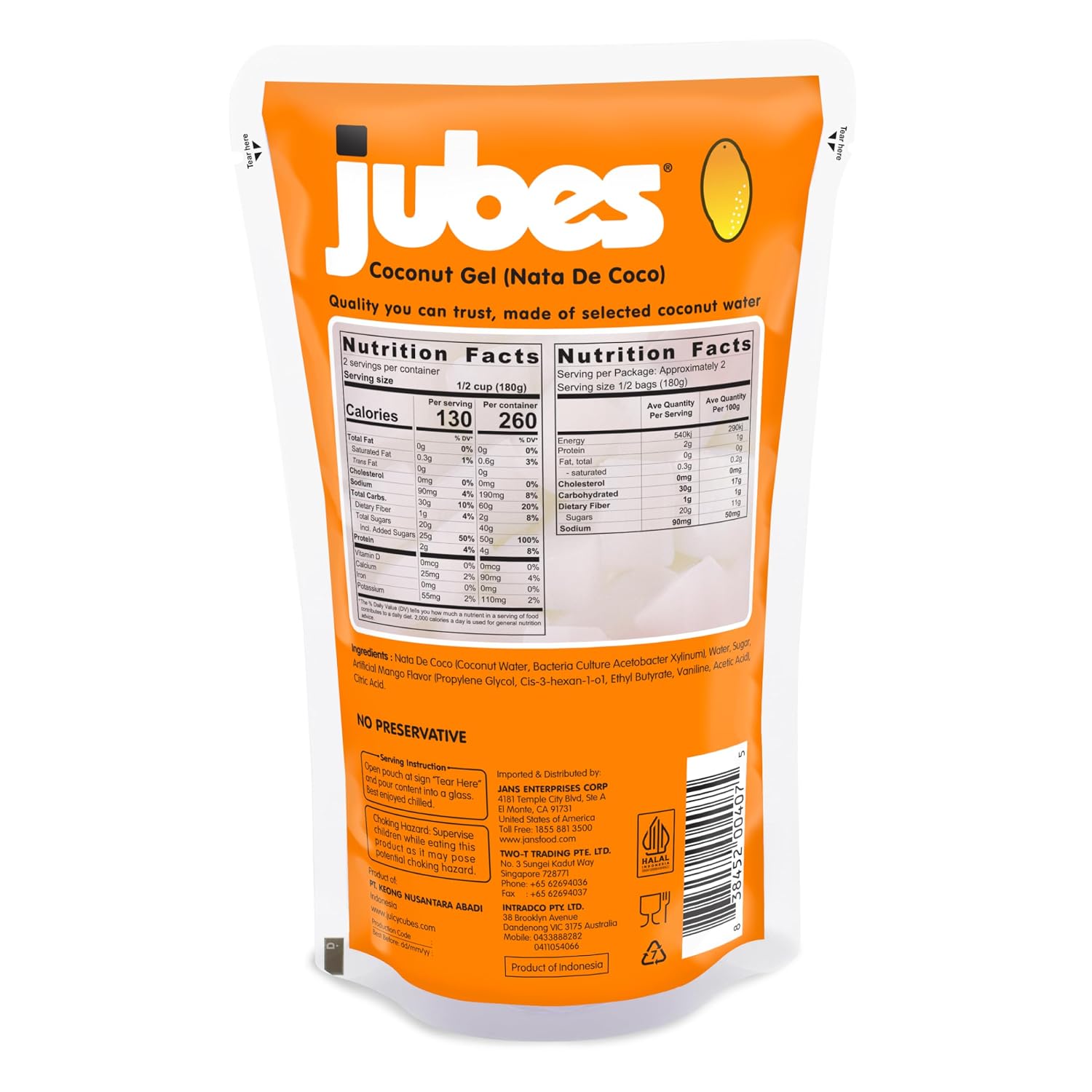 Jubes Pandan Nata De Coco Jelly Cubes (12.7 oz, Pack of 3) - Pandan Coconut Jelly Cubes for Sago - Coconut Gel in Syrup Toppings for Fruit Tea, Boba, Bubble Tea, Drinks, Desserts Yogurt, Ice Cream, Beverage