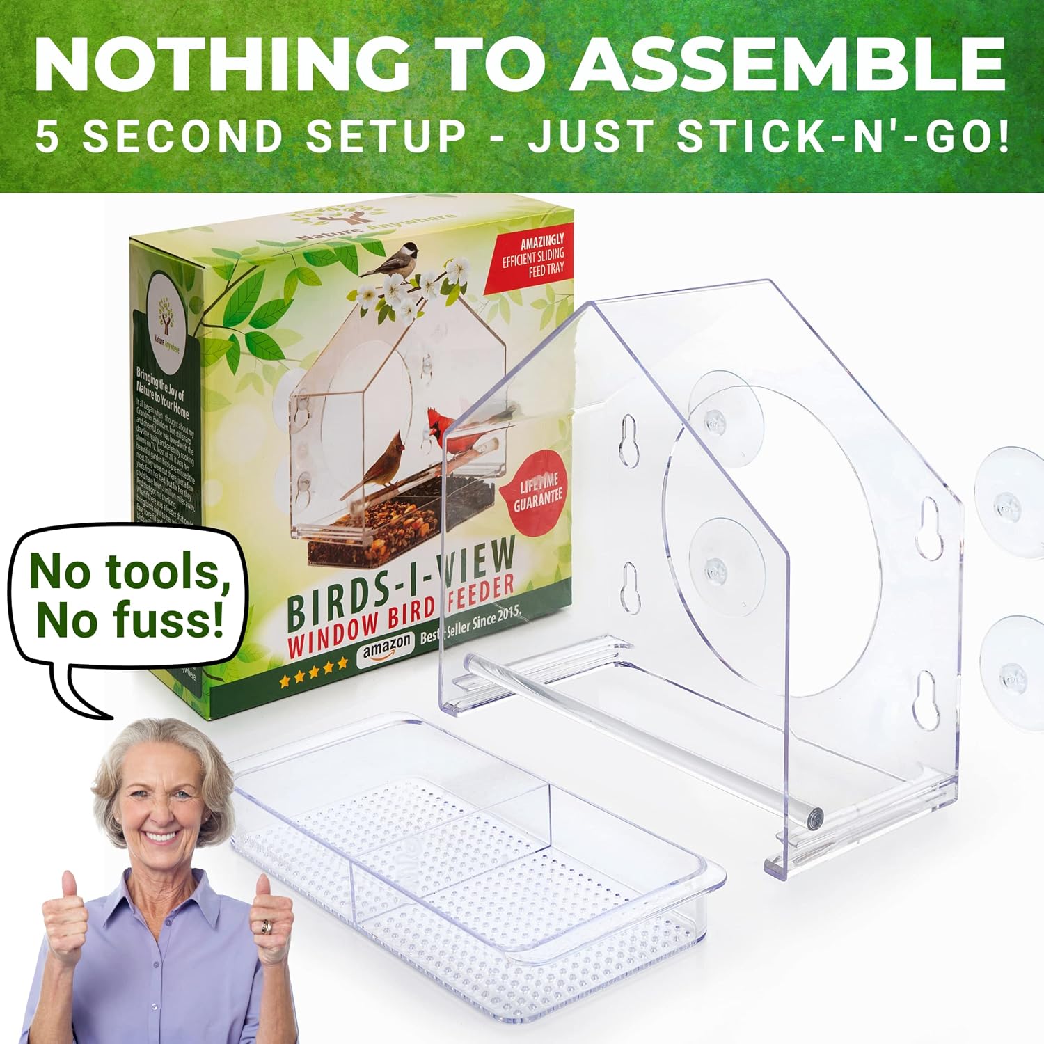 Window Hummingbird Feeder, Suction Cup, Hummingbird Feeders for Outdoors | leak proof with sealing gasket included, bee and wasp proof flowers