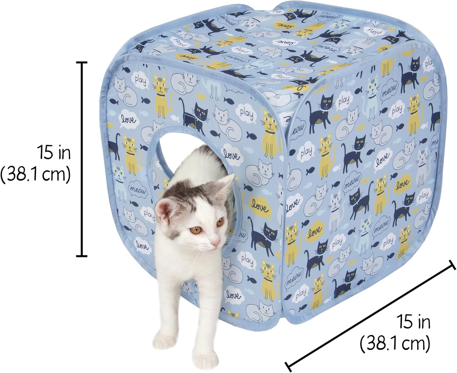 Kitty City Safari Jungle Pop-Up Cat Cube, Collapsible Indoor Cat Hideout & Play Cube with Peekaboo Openings, Easy Storage, 15” x 15” x 15”