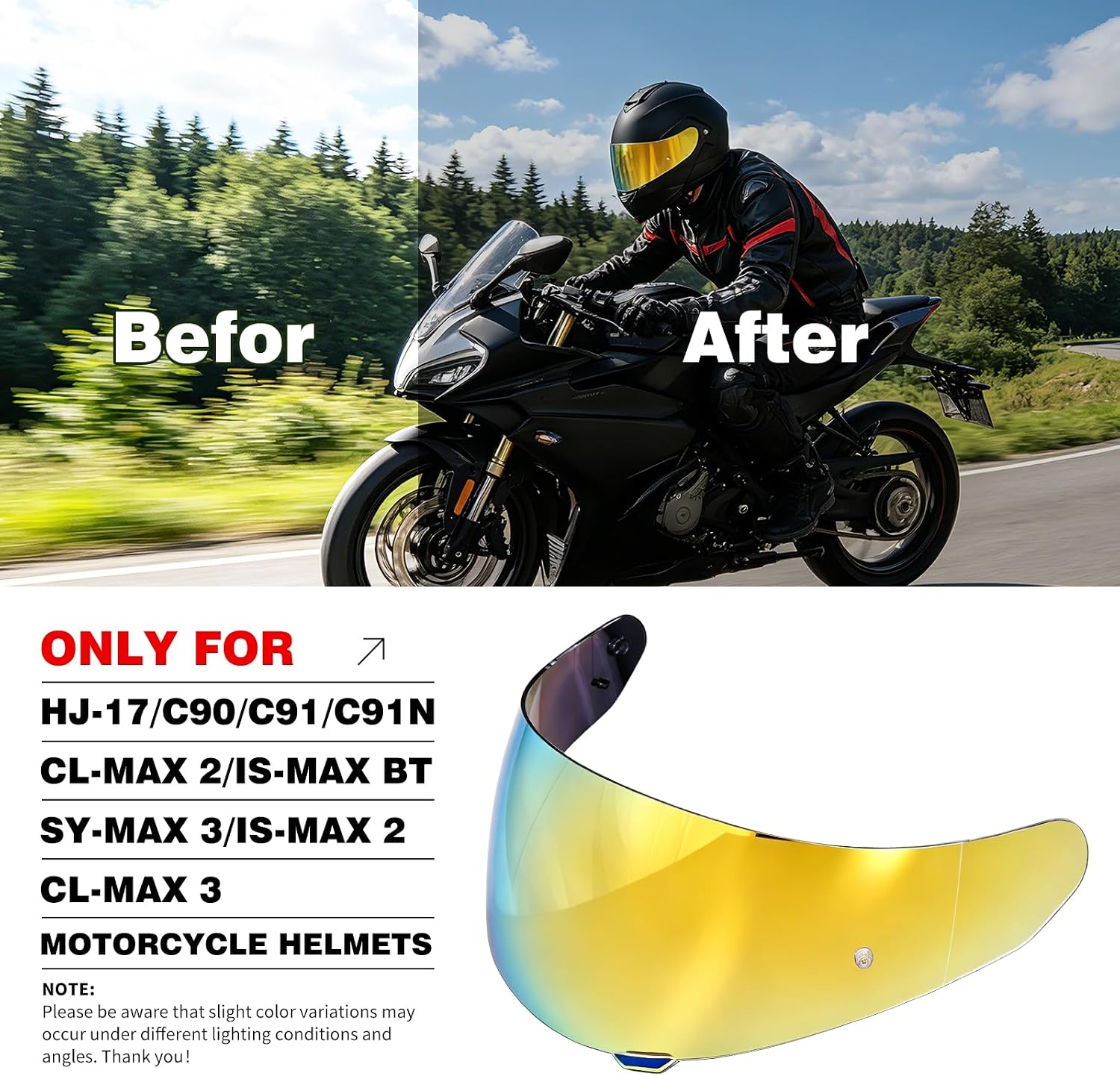 VCOROS C91 Helmet Shield for HJ-17 C90 C91N CL-MAX 2 IS-MAX BT SY-MAX 3 | UV400 Protection,Tinted Face Shield for HJ-17 C90 C91N CL-MAX 2 IS-MAX BT SY-MAX 3 IS-MAX 2 CL-MAX 3 Visor Replacement