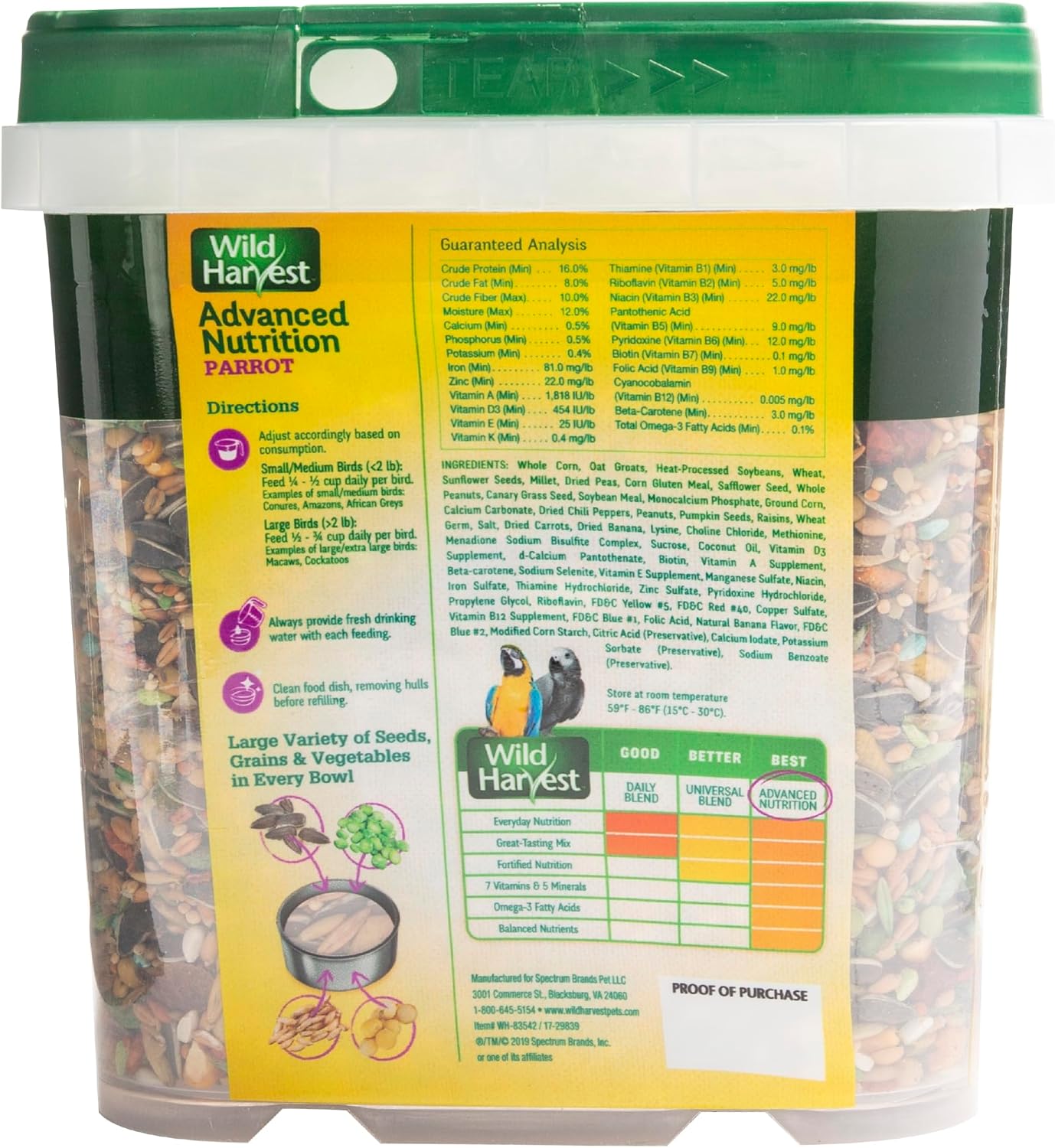 Wild Harvest Advanced Nutrition Parrot 8 Pounds, Seed, Grain And Vegetable Mix