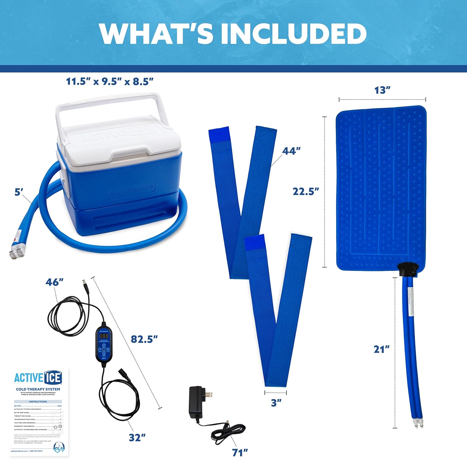 Polar Active Ice 3.0 | 9 QT Cold Therapy Ice Machine| Programmable Timer | 6 in 1 Universal Pad | Cryotherapy Pain Relief System | Ace Bandage Style Compression