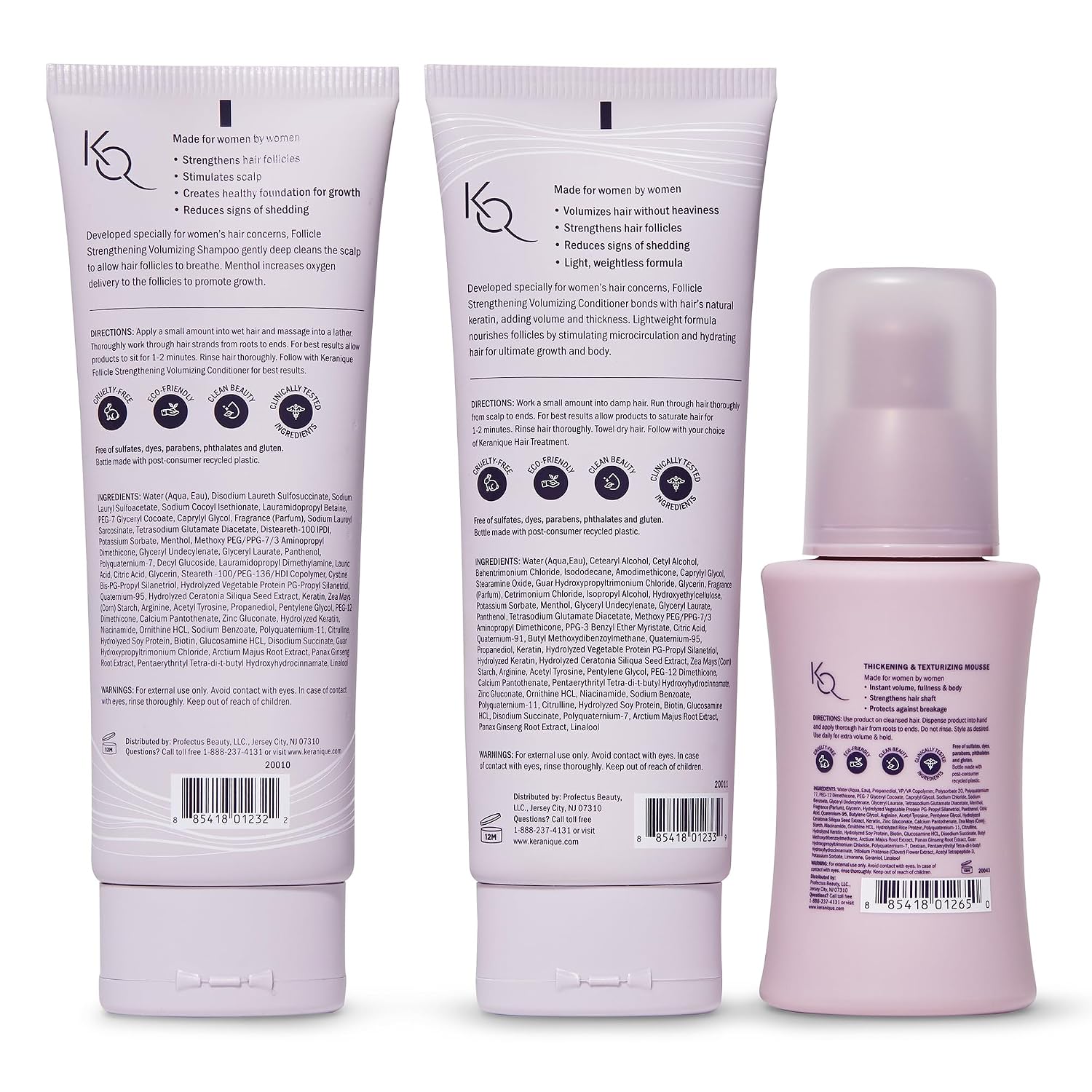 Keranique Volumizing Shampoo and Conditioner Set with Thickening Mousse - Keratin Enriched Volume Kit for Thinning, Fine, Damaged, Dry Hair - Color Safe, Sulfate Free, No Alcohol Formula for Women