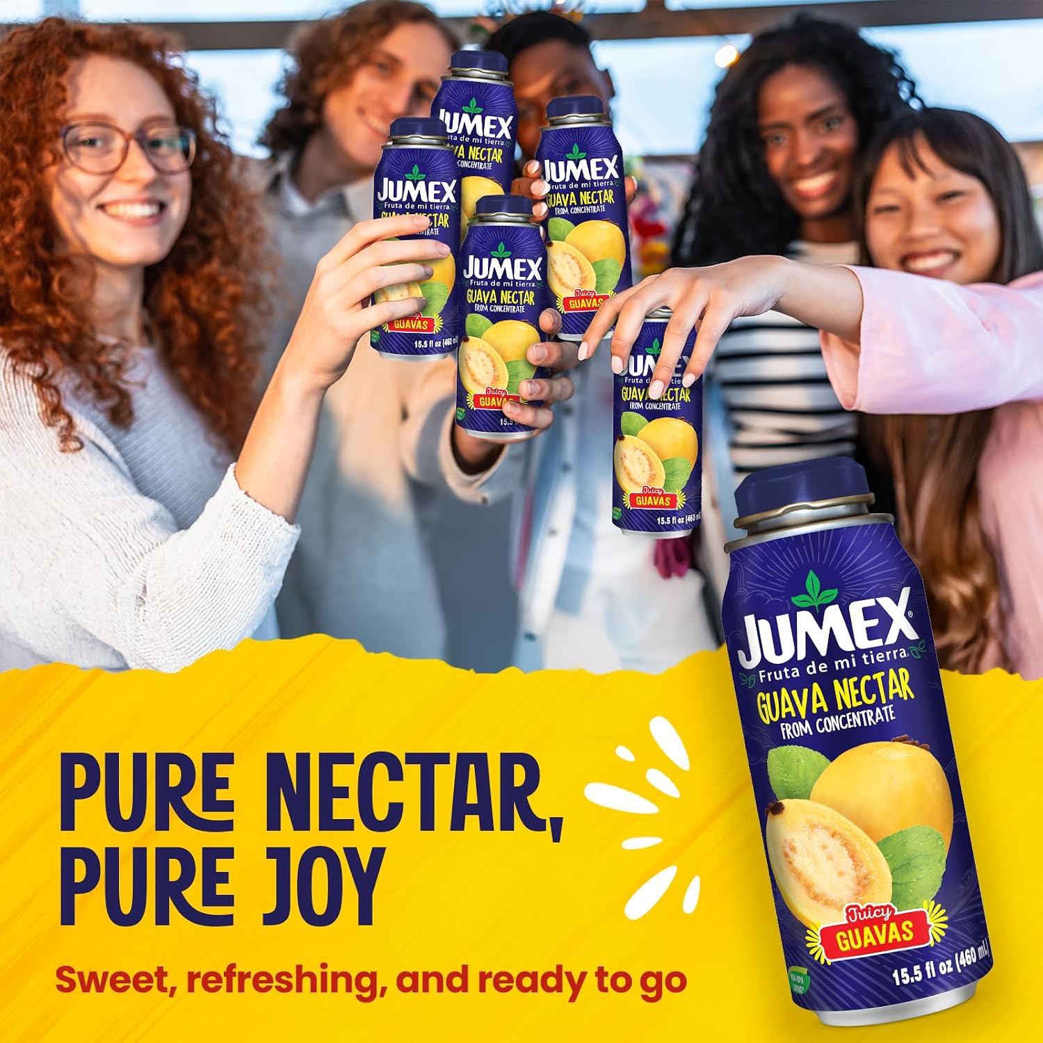 Jumex Mango Nectar Lata Botella - Made with Fresh Fruit Puree - Mango Juice Concentrate for Tropical Fruit Smoothie Mix, Cocktail Mixers & Kids Beverages - 15.5oz, 12 Pack Resealable Juice Bottles