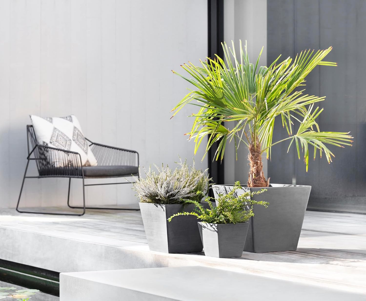 Ecopots Rotterdam Square Flower Planter, White Grey, 8" | Modern Style, Durable Recycled-Based Composite Construction, Weather and UV-Resistant, for Indoor/Outdoor Use