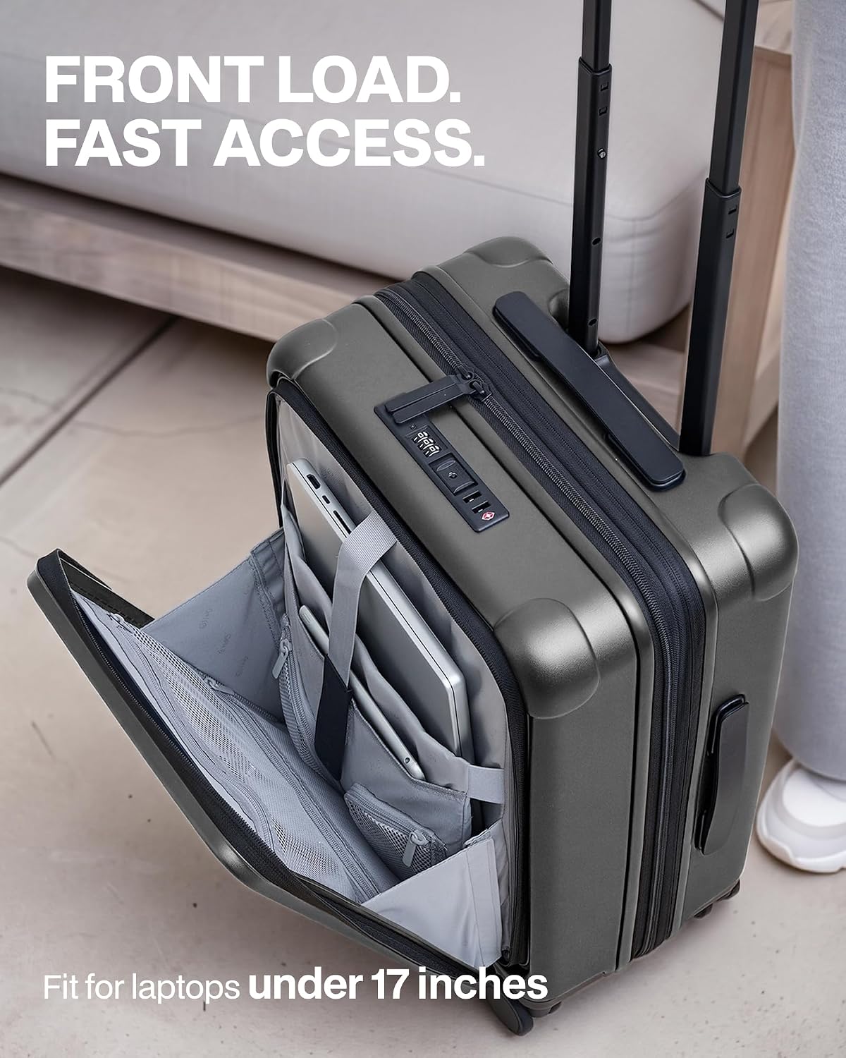 Coolife Expandable Luggage with TSA Lock Carry On Green | Front Pocket with Laptop Compartment,22x14x9 Airline Approved,Durable Hardshell Suitcases,Reinforced Bottom Groove