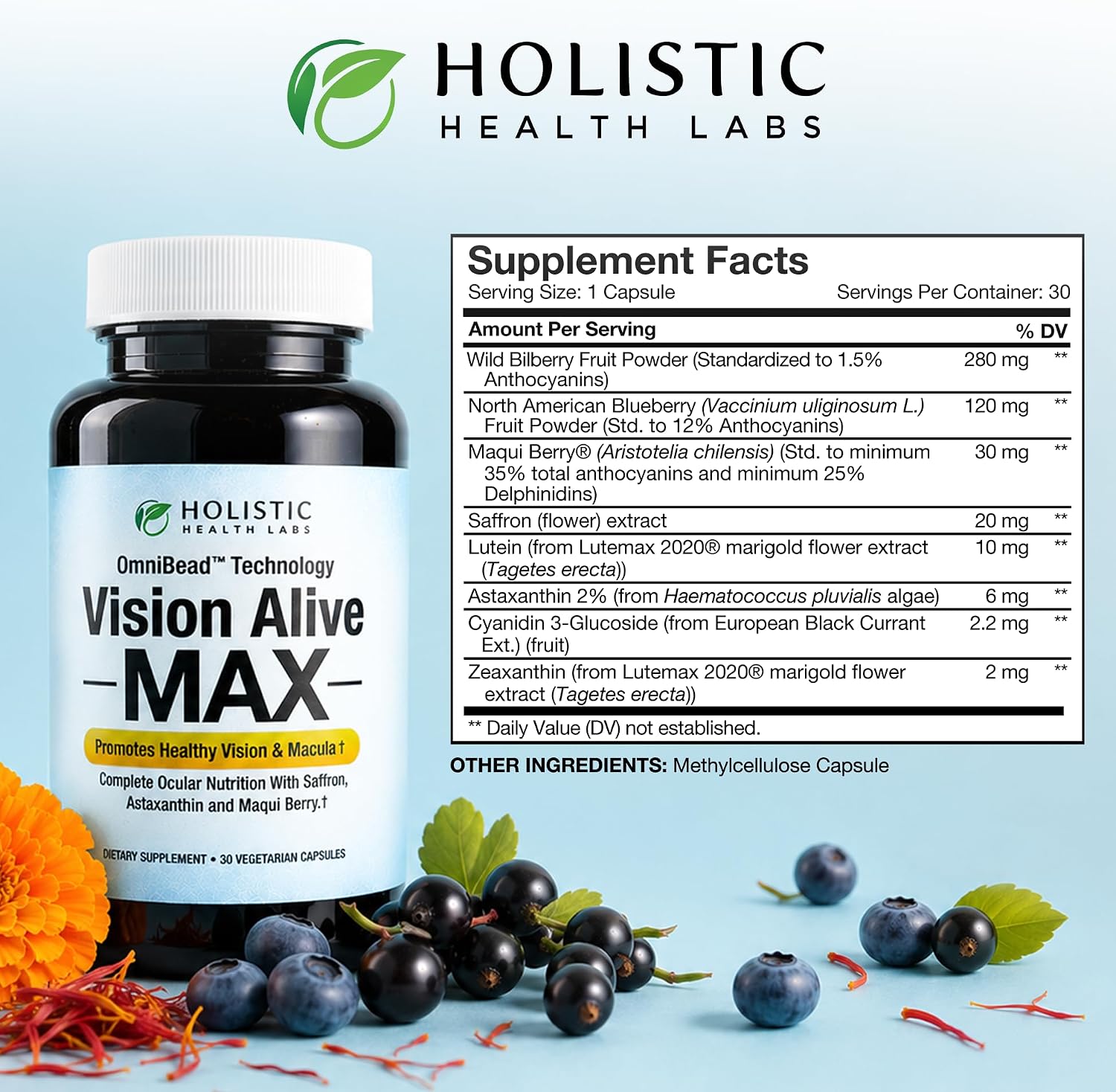 Holistic Health Labs Vision Alive Max Eye Supplement Lutein & Zeaxanthin (Lutemax® 2020) Eye Vitamins for Adults 50+ – Vision & Macular Support