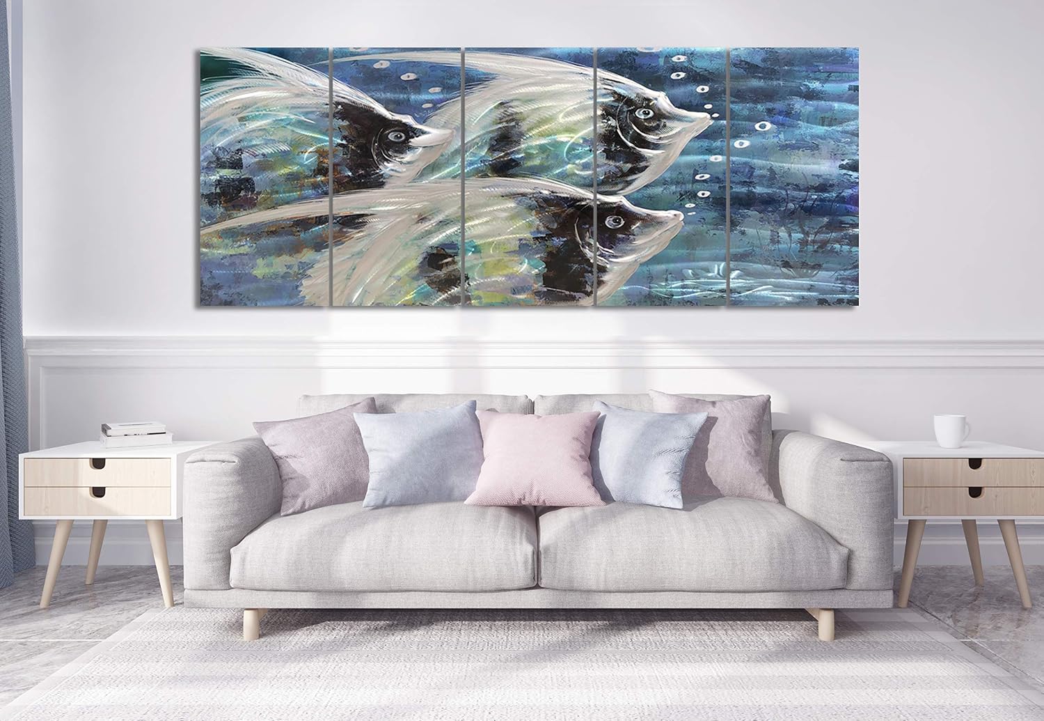 Yihui Arts Handcrafted 3D Metal Wall Art - Ocean Wave Sculpture, 5 - Panel Aluminum Decor for Living Room, Bedroom & Office