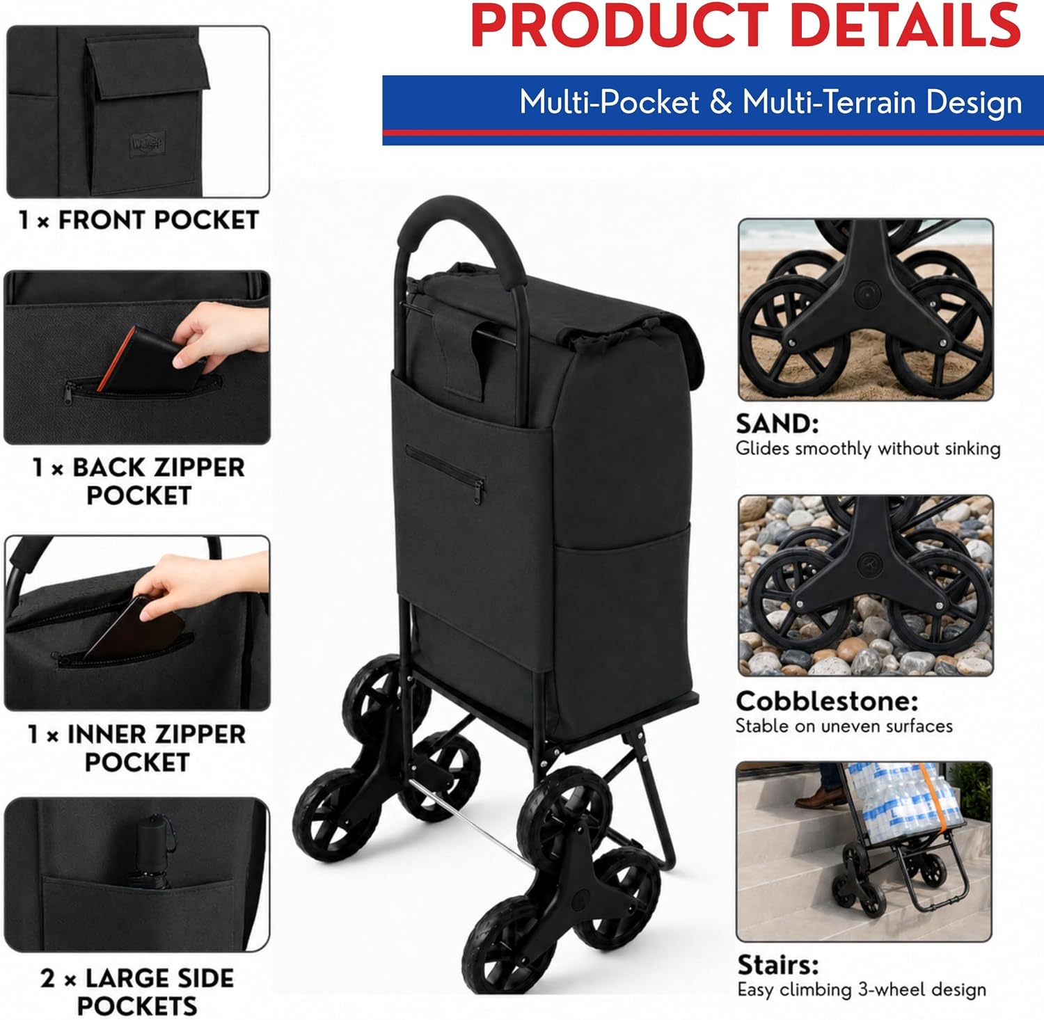 Shopping Cart, Super Loading Grocery Trolley, 220 lbs Capacity