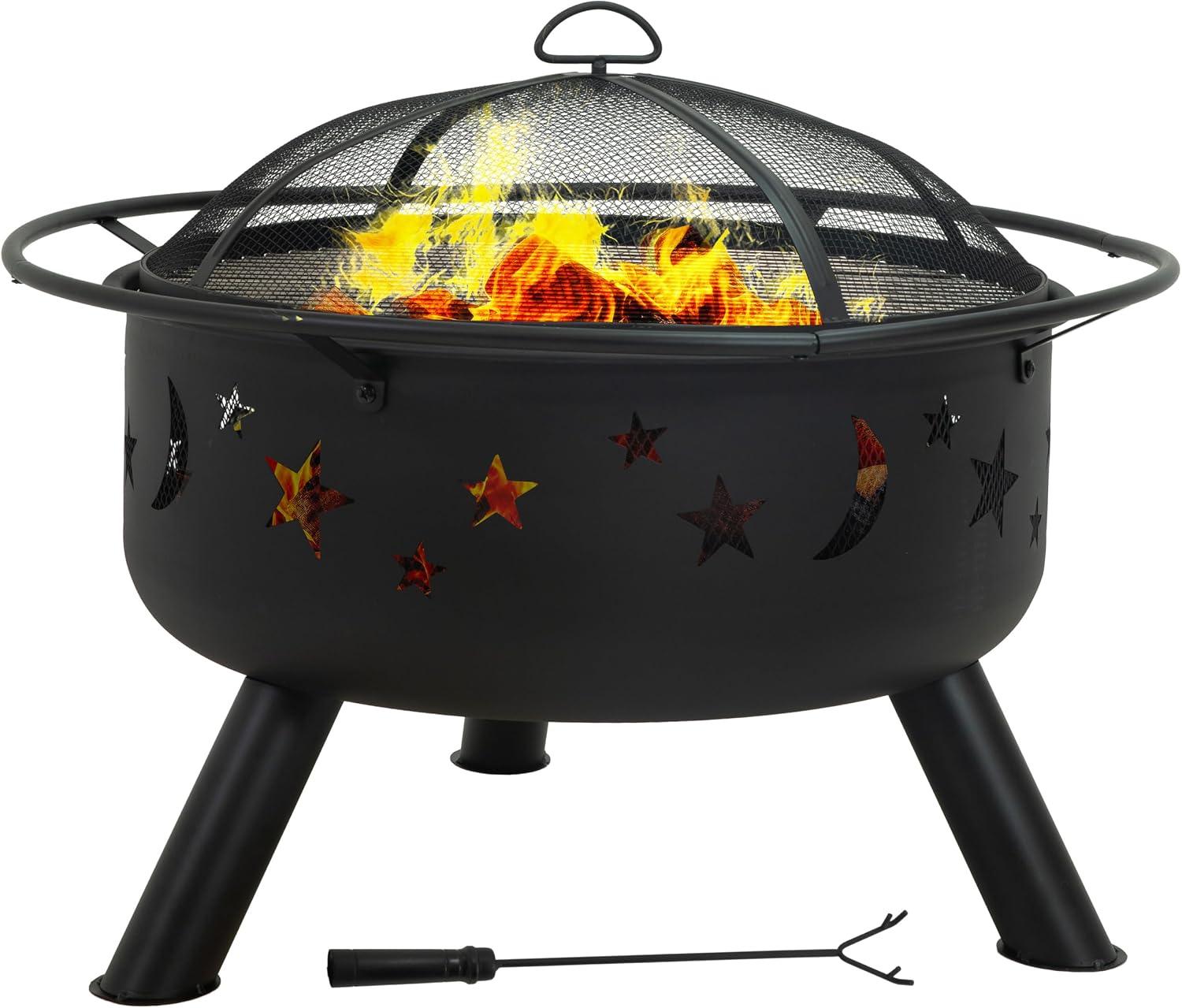 Sunnydaze Cosmic 30" Fire Pit with Cooking Grate for Outside, Wood Burning | Bronze, Heavy Duty Steel Metal, Includes Spark Screen & Poker, Round Outside Firepit for Patio, Deck, Backyard BBQ, Bonfire