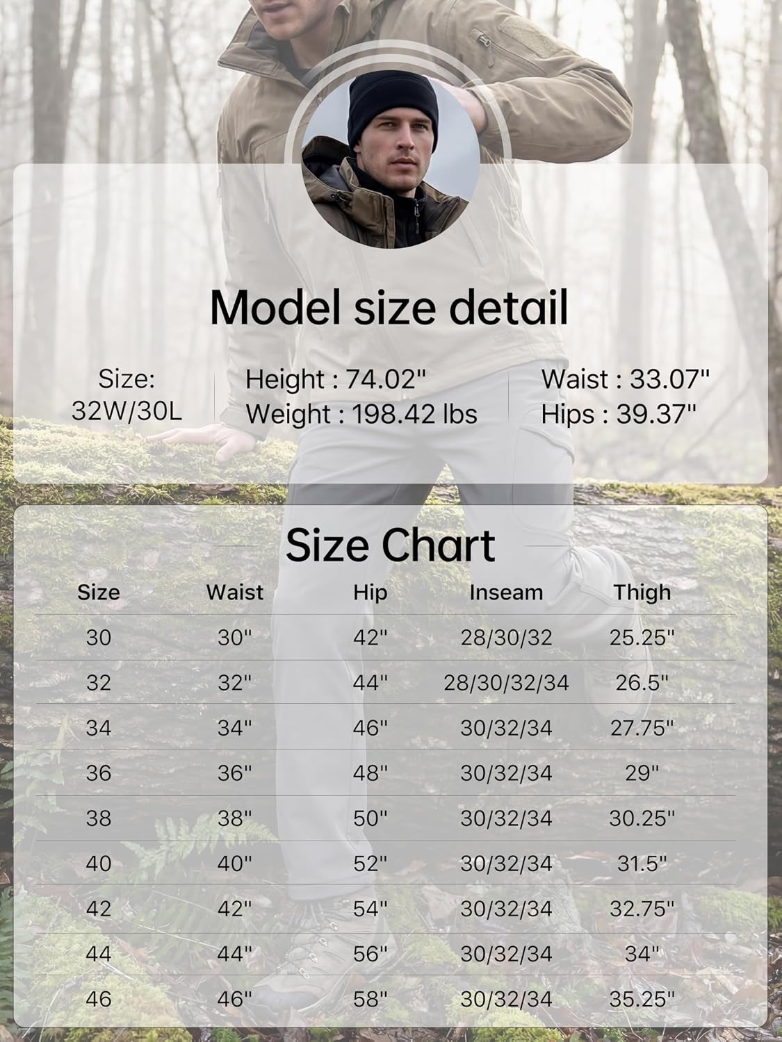 FREE SOLDIER Men's Outdoor Softshell Fleece Lined Cargo Pants | Snow Ski Hiking Pants with Belt, Waterproof Winter Pants, Insulated Work Pants, Breathable Windproof Insulated Pants