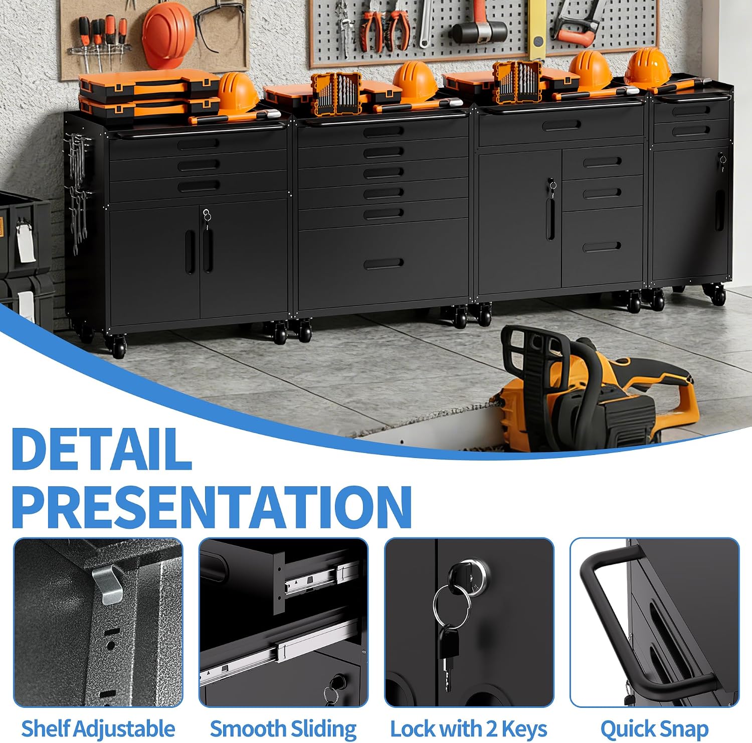 Metal Storage Cabinet for Garage, Tool Cabinet, Utility Cabinet | Wheeled, Rolling Tool Cabinet, 6 Drawers, Top Countertop, Pegboard, Assembly Required, Black