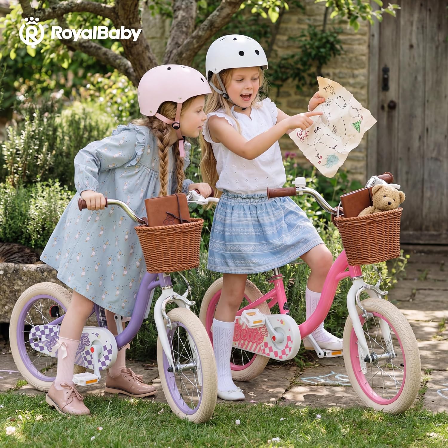 RoyalBaby Girls Bike Belle EZ Kids Bike, Balance and Pedal Bicycle, 14 16 18 Inch Wheel for Age 3-8 Years Toddlers to Big Kids, Pink & Purple