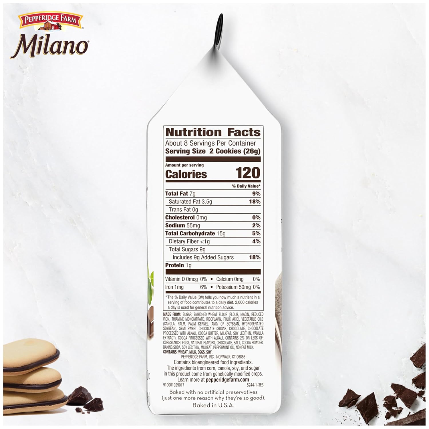 Pepperidge Farm Milano Milk Chocolate Cookies, 6 OZ Bag (15 Cookies)