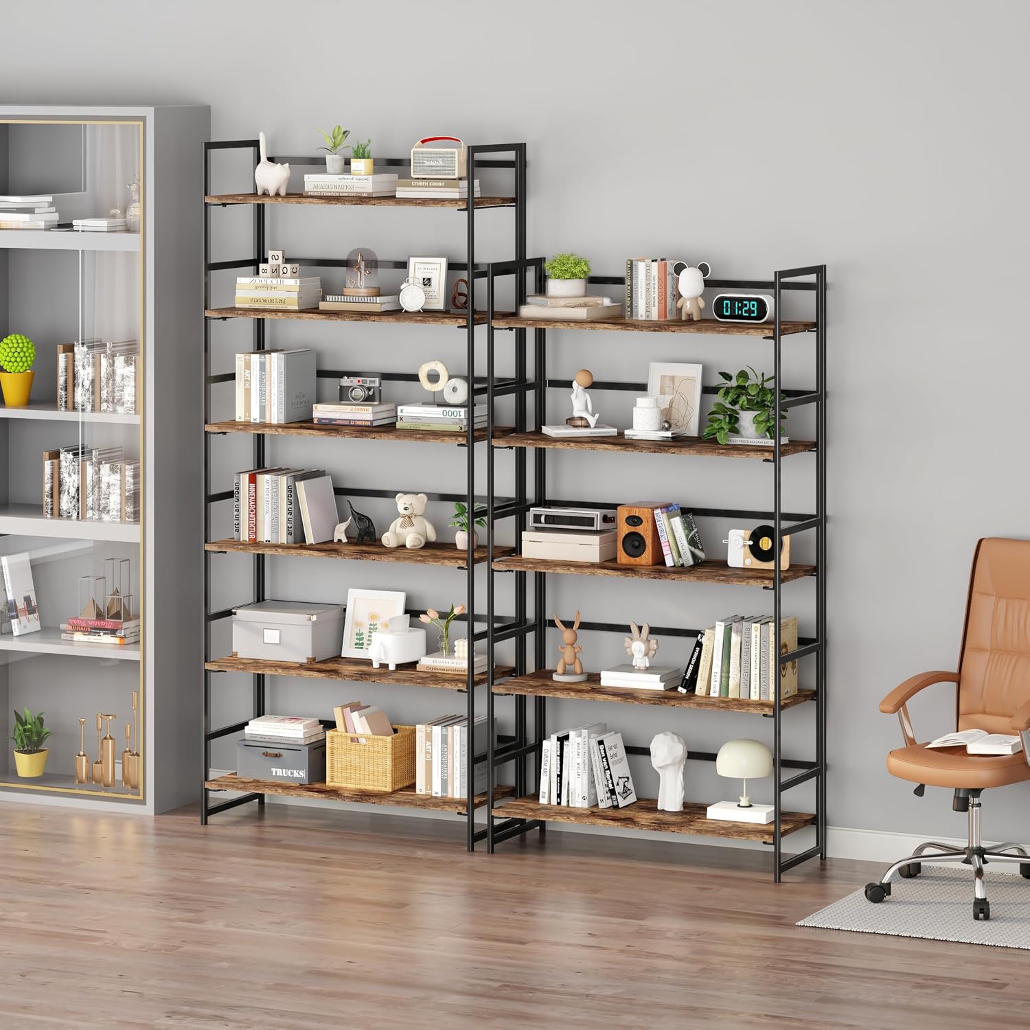 Vintage Multifunctional Folding Bookshelf, No-Assembly Plant Stand Storage Rack Shelves for Home Office (Fire, 5-Tier)