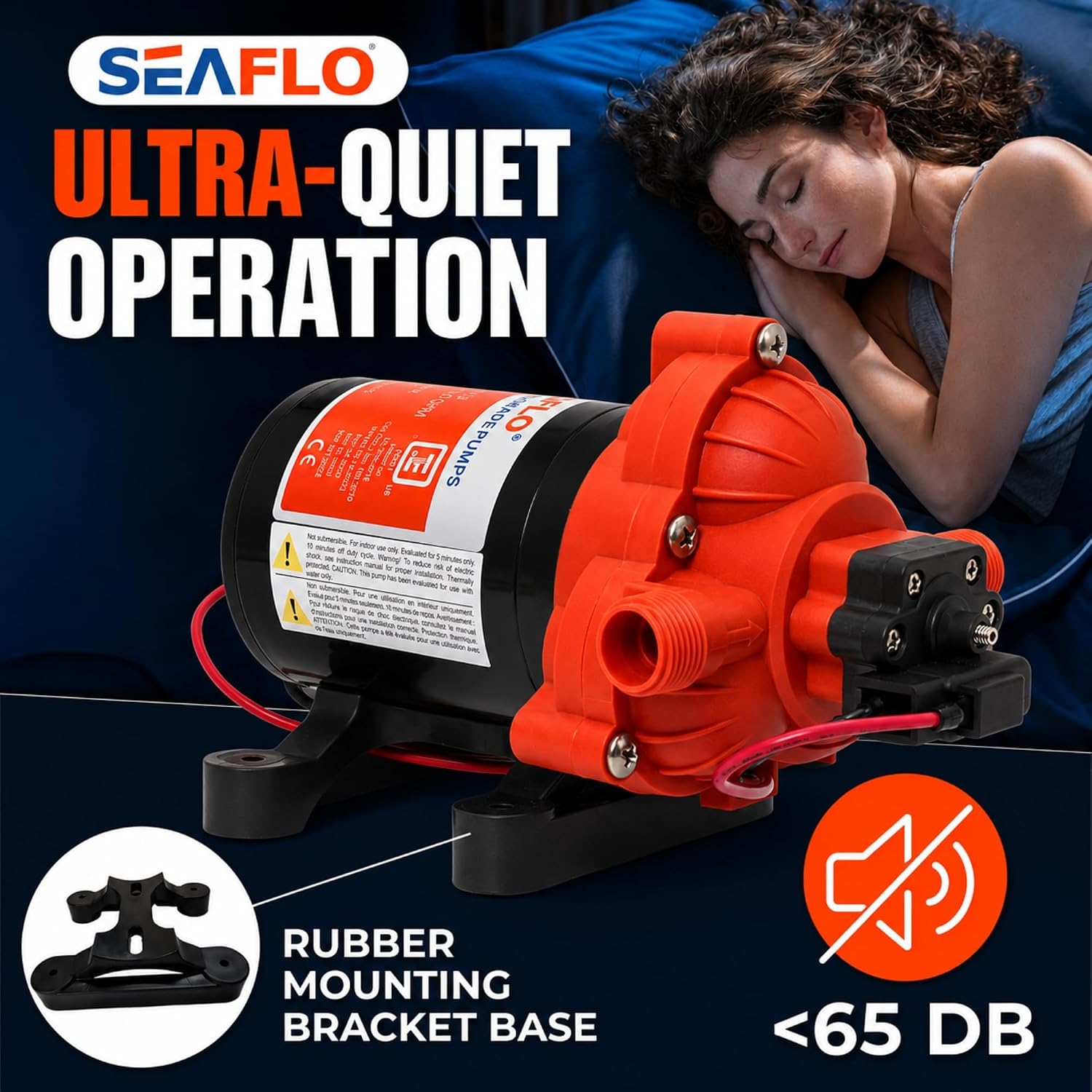 SEAFLO 55 Series 12V RV Water Pump 5.5 GPM 60 PSI Diaphragm Pump Heavy Duty Pressure Switch Built In Bypass Self Priming Quiet High Flow RV Marine Off Grid Freshwater System 4-Year Warranty