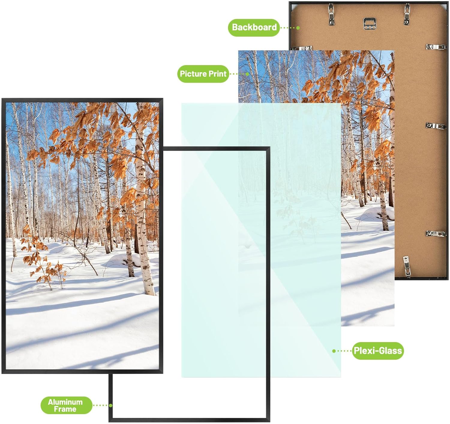 Golden State Art 3 Pack 12x12 Black Aluminum Frames, Real Glass Fronts
