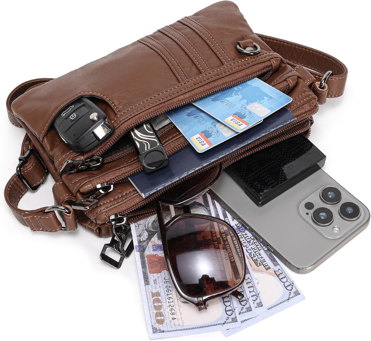 MINICAT Multi Pocket Small Crossbody Purses for Women Everyday Shoulder Bag | Lightweight Organizer, Cross body Bag with Multiple Zipper Pockets, Vegan Leather, Phone Purse for Travel Casual Daily