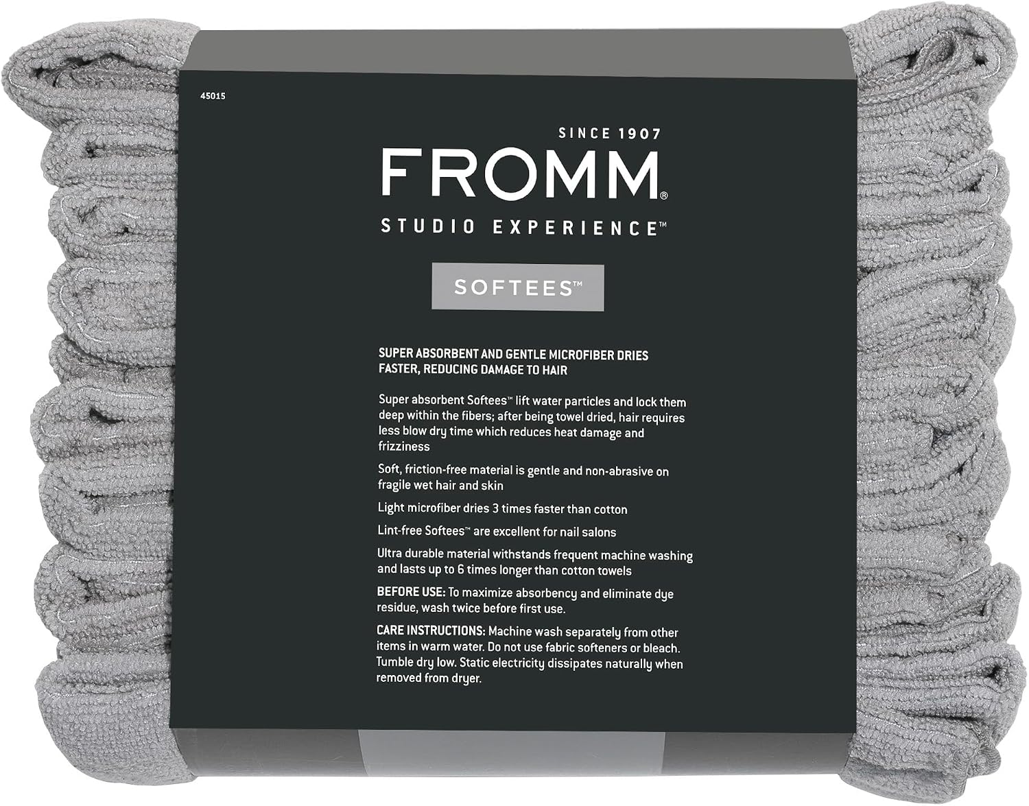 Fromm Softees Microfiber Hair Towels, Absorbent Salon Hair Towels for Hairstylists, Barbers, Spa & Gym, Fast-Drying, Ultra-Soft, Lint-Free, Multi-Purpose Towels, 16" x 29"- 10-Pack - Black