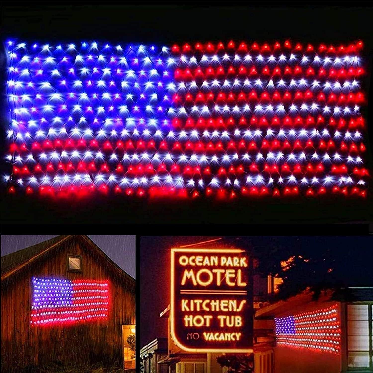 YULIANG LED American Flag Lights, 6.5ft*3.2ft Waterproof Led Flag Net Light Outdoor for 4th of July Decorations, Independence Day, Memorial Day