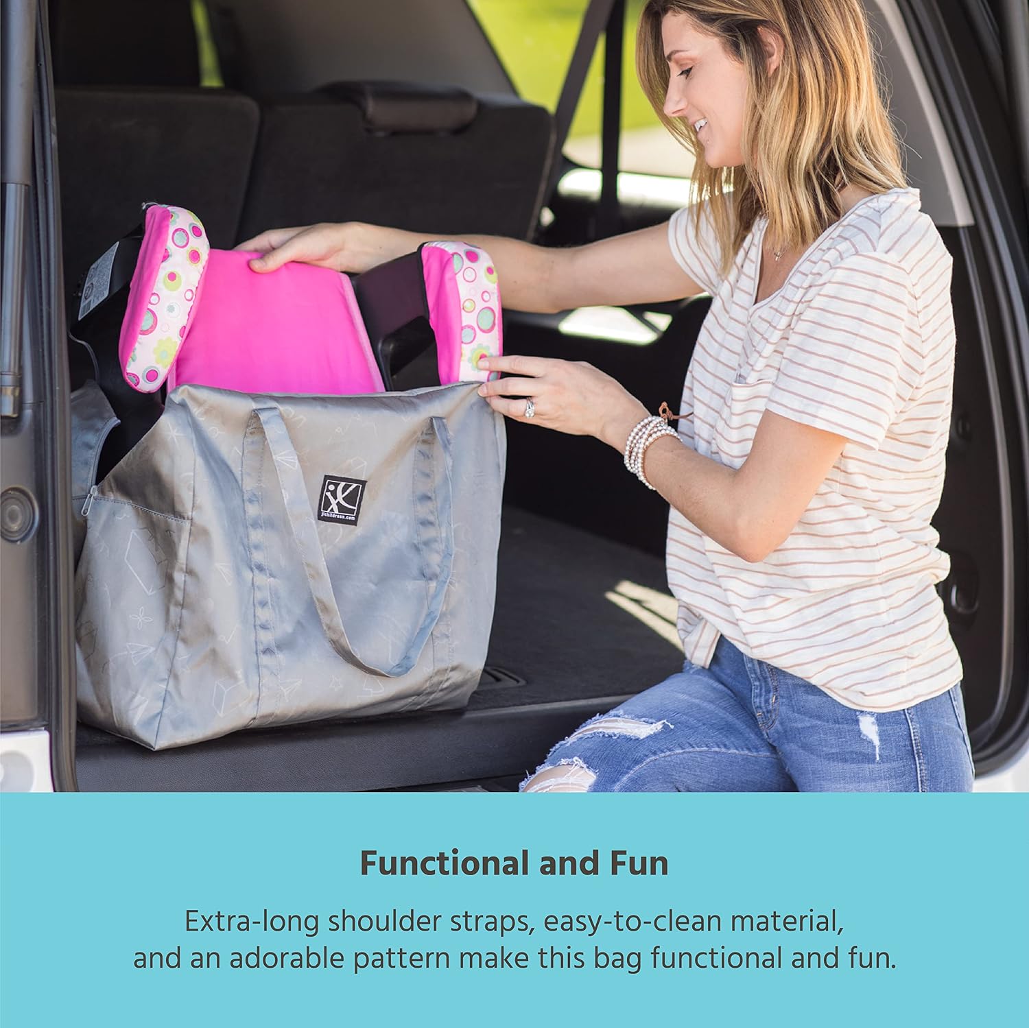 J.L. Childress Go-Go Travel Bag for Kids Backless Booster Seat - Compact Carrier for Airplane & Air Travel, For Toddler Backless Booster Car Seats, Fits Compact Strollers like GB Pocket - Deluxe, Grey