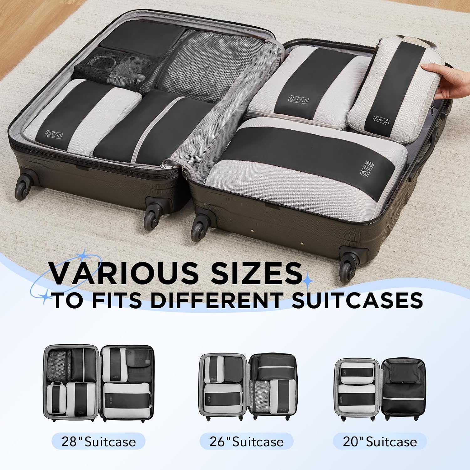 OlarHike 10 Set Compression Packing Cubes for Travel Essentials,Compressible Expandable Space Saver Bags for Organizing Clothes,Luggage Suitcase Garment Bags with Over 1000 pcs Mesh Holes(Black)