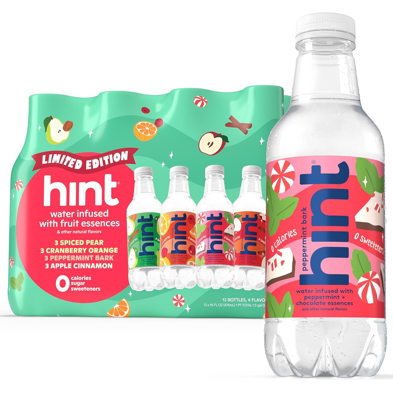 Hint Flavored Water Zero Sugar 0 Calories - Pineapple 16 FL Oz (12 pack) | Crisp, refreshing water, fruit flavors. 0 calories, 0 sugar, 0 sweeteners. Hydration for wellness. Gluten-free, Kosher, Vegan