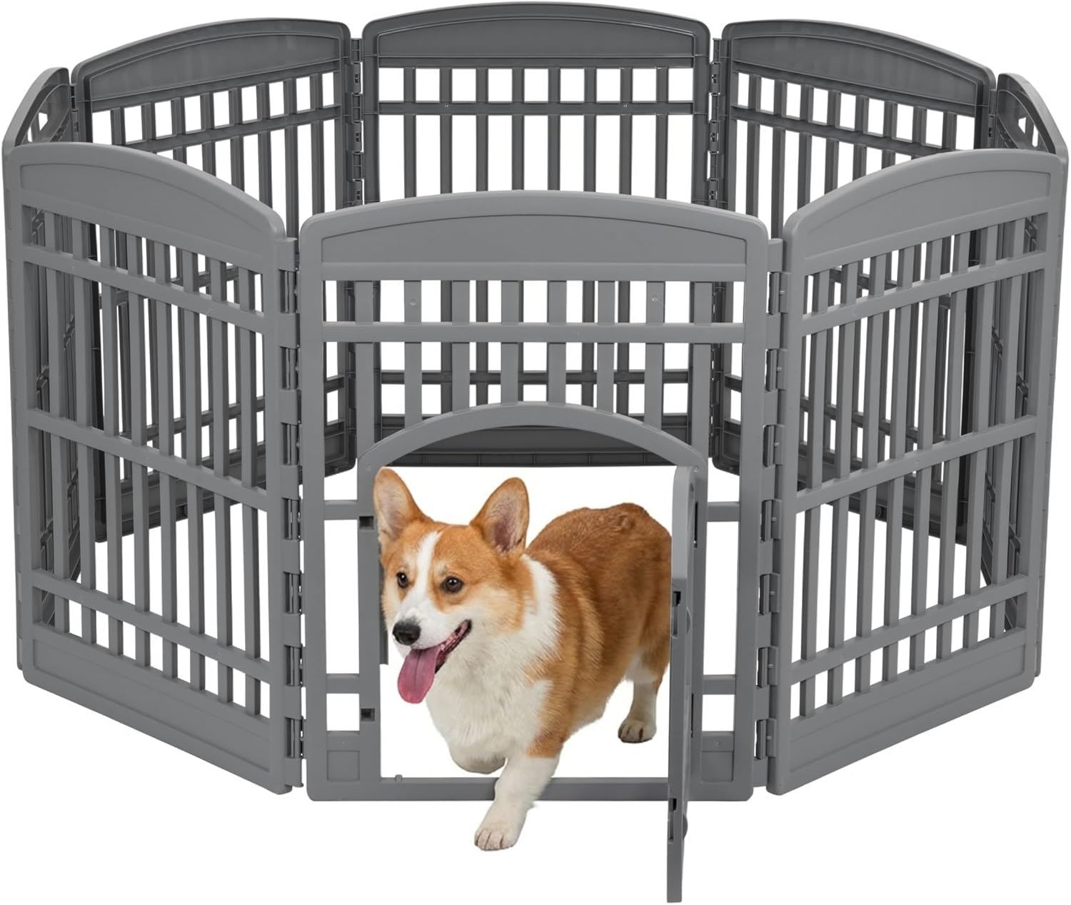 IRIS USA 4-Panel Dog Playpen, Pet Enclosure, Black | Pet Containment, Configurable Layout, Multi-Shape Setup, Custom Pen Configuration, Stable Non-Tip Base, Tool-Free Assembly