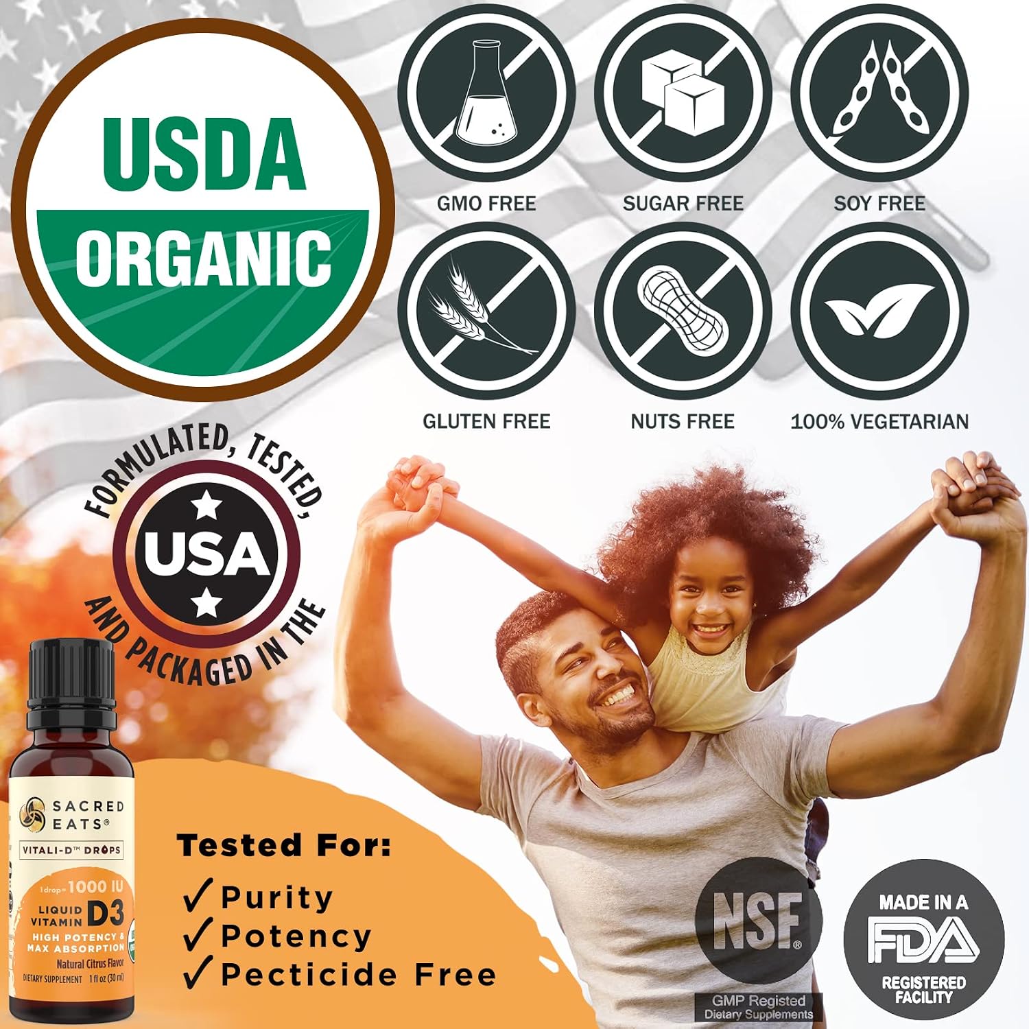 Organic Liquid Vitamin D Drops for Kids & Adults, Sugar Free. Easy to Use 1, 000 IU/Drop in Coconut MCT Oil. Lasts Months