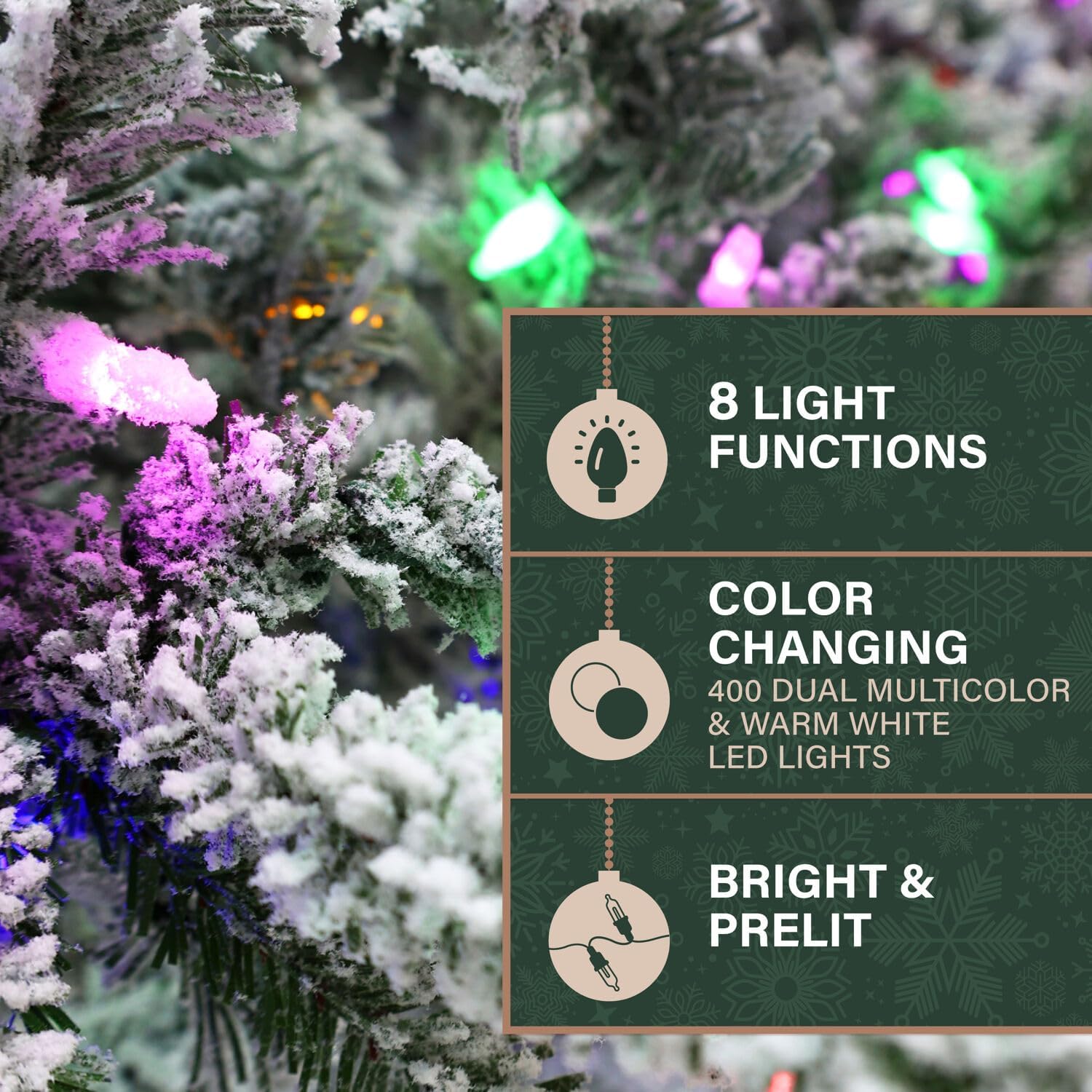 Fraser Hill Farm 7.5-Ft. Mountain Pine Flocked Artificial Christmas Tree with Stand, Unlit Foldable Fake Tree with Realistic Snowy Foliage for Home Decoration