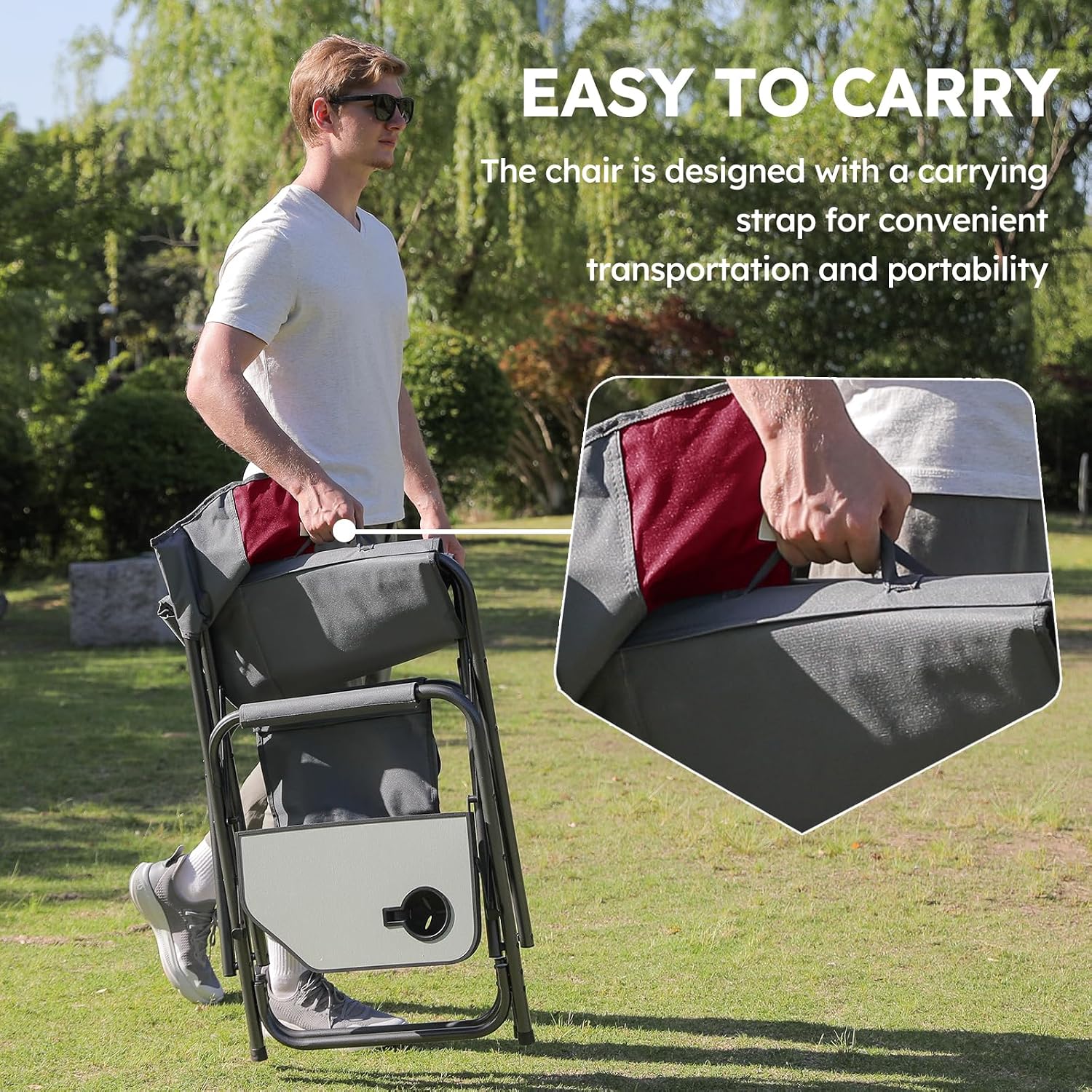 Colegence Oversized Directors Camping Chair for Adults, 600 lb, Black | Heavy duty folding outdoor chair with 28" wide seat, supportive back, side table, cup holder and detachable storage pocket