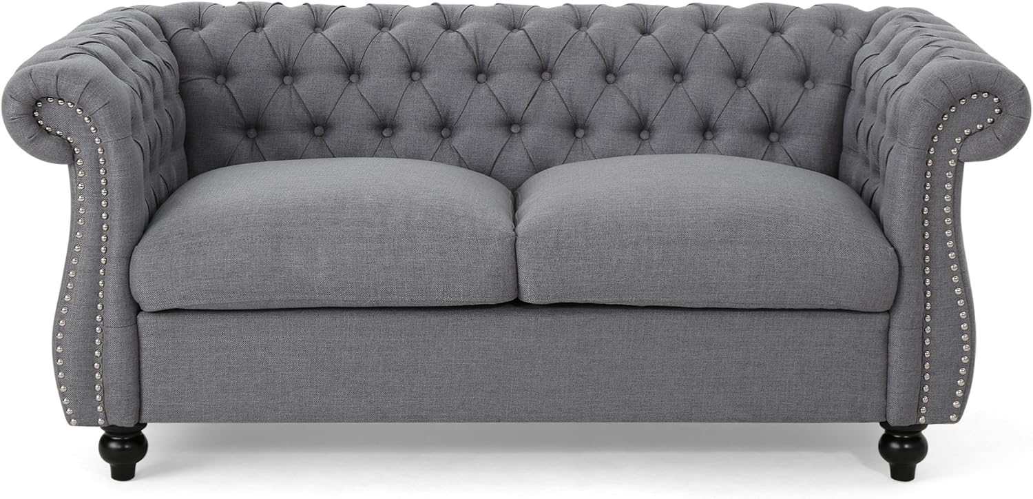 Christopher Knight Home Karen Traditional Chesterfield Loveseat Sofa, BlackBerry and Dark Brown, 61.75 x 33.75 x 27.75
