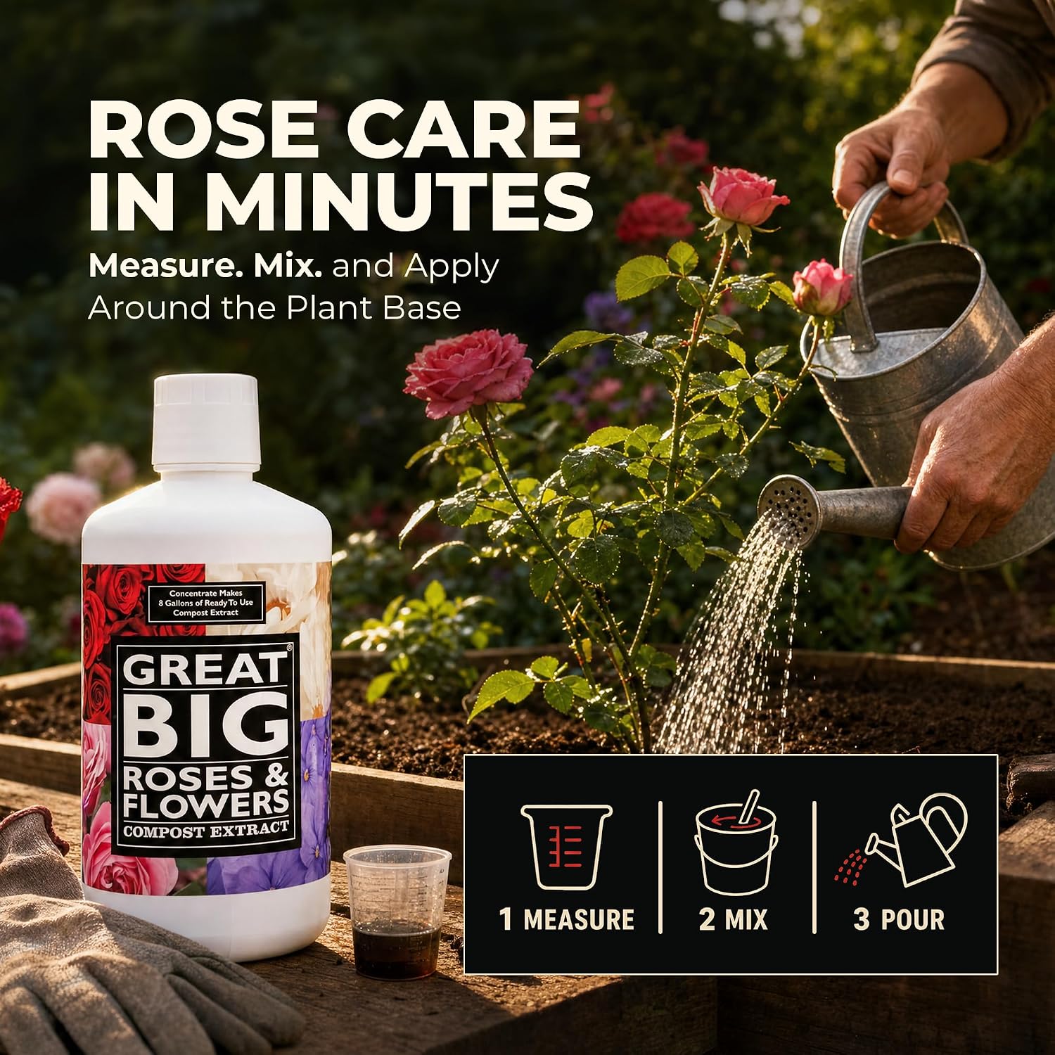 Great Big Roses Fertilizer Booster for Rose & Flower Gardens, 32 Ounce | Organic; For Roses, Flowers, Hydrangeas & Flowering Shrubs; Mix 4 oz per gal water; More Blossoms & Better Root Uptake