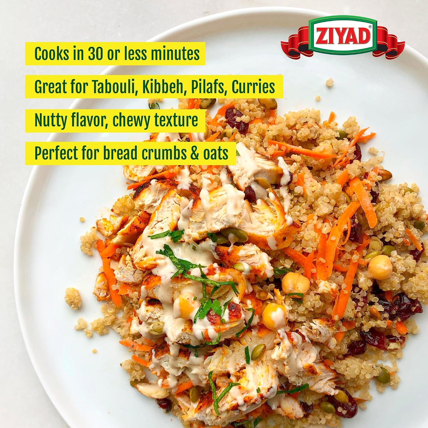 Ziyad Cracked Bulgur Wheat | Medium #2, 32oz | Fiber-Rich Whole Grain | Nutty Flavor, Chewy Texture | Great in Tabbouleh, Kibbeh, Soups