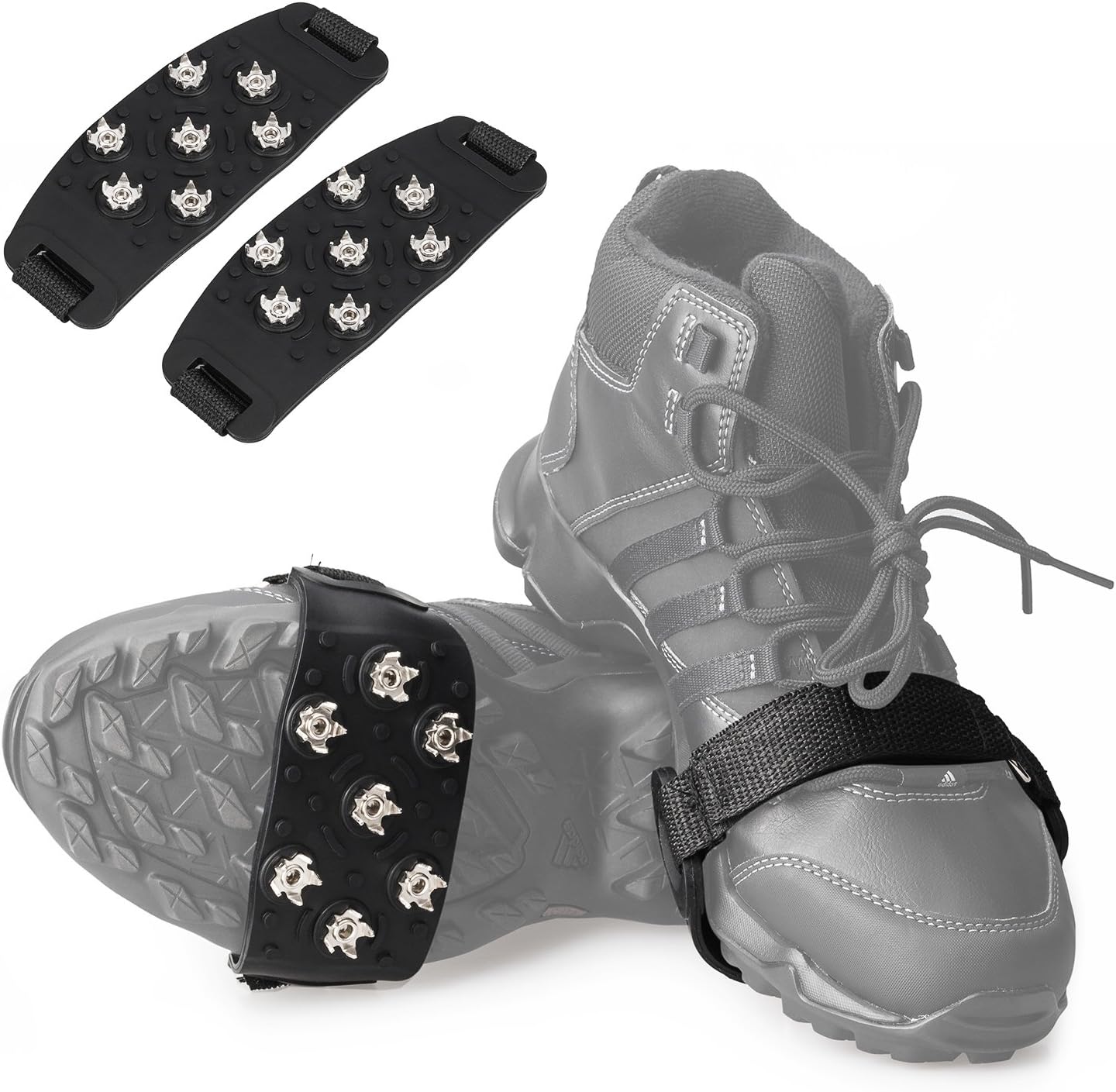 FANBX F Crampon Traction Cleats Anti-Skid Traction Grips Crampons Spikes 7 Point Cleats for Footwear for Walking, Jogging, Hiking, Mountaineering Ice Snow Grips