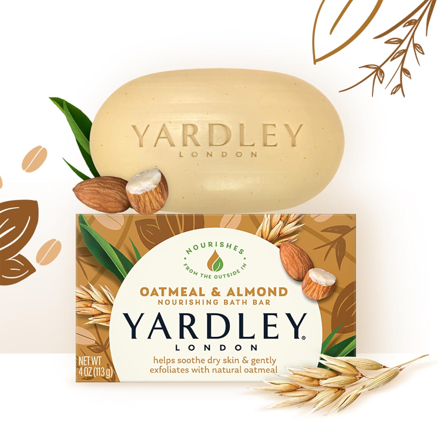Yardley Oatmeal and Almond Bar Soap, 4.25 Ounce, Set of 3
