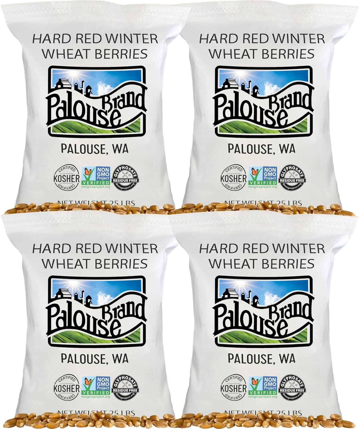 Palouse Brand Certified Glyphosate Residue Free Hard Red Spring Wheat Berries | 25 LBS Bag | Family Farmed in Washington State | Sproutable | Non-GMO Project Verified | Kosher