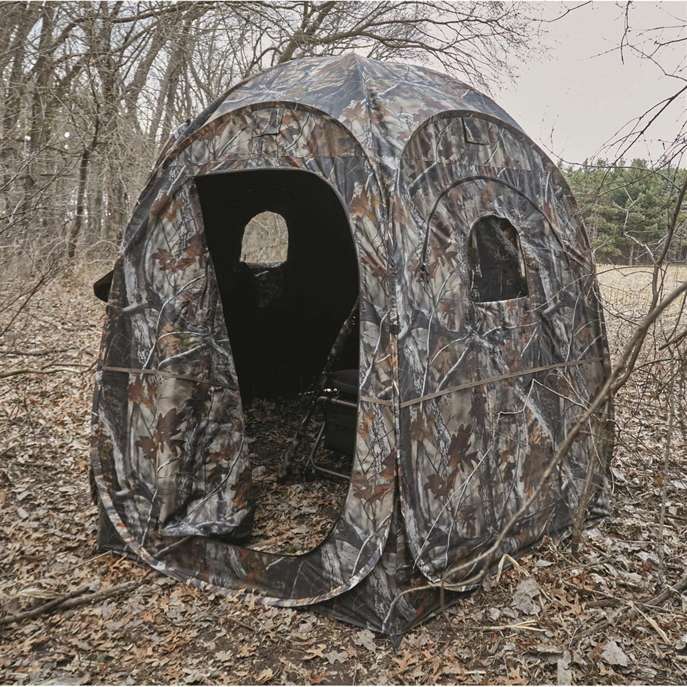 Guide Gear HuntRite Deluxe 4-Panel Spring Steel Hunting Blind; 2 Person Ground Tent for Deer and Turkey Season
