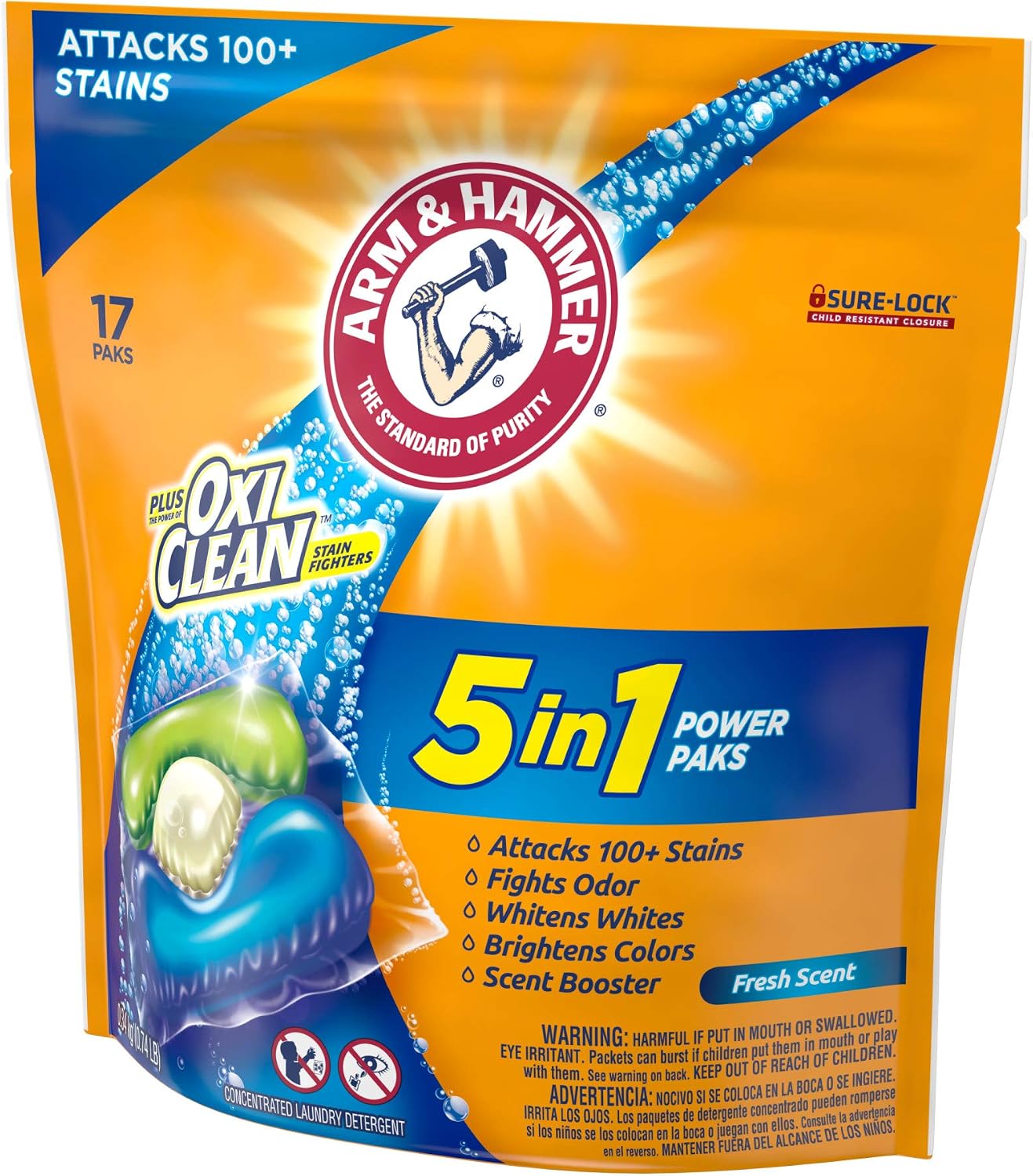 Arm & Hammer plus OxiClean 5-in-1 Power Paks, 17 Count (Packaging may vary)