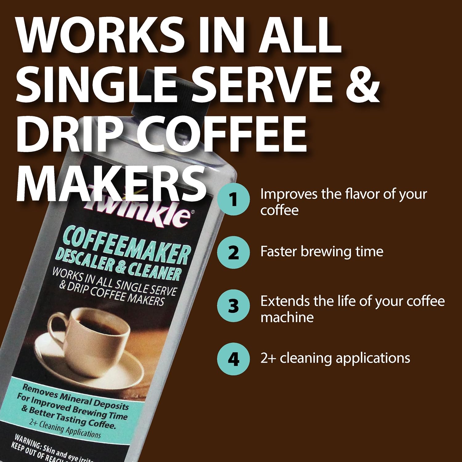 Twinkle Product Title Coffee Maker Cleaner (8 Fl Oz.) - Automatic Drip & Single Serve Coffeemaker Descaler/Removes Mineral, Hard Water, Lime
