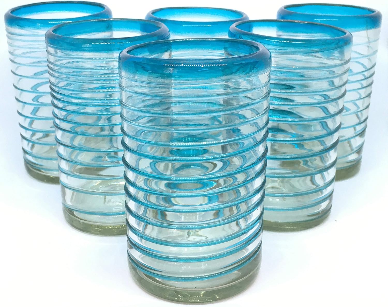 Cobalt Blue Spiral 14 oz Drinking Glasses (set of 6), Recycled Glass, Lead-free, Toxin-Free (Drinking)