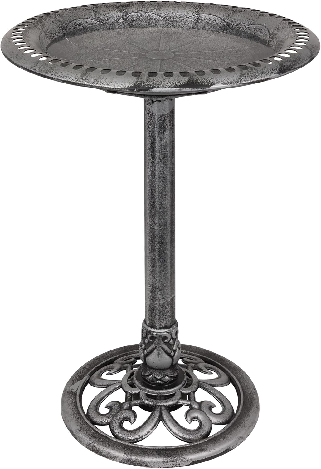 Alpine Corporation TEC116 Outdoor Aged Green Pedestal Birdbath with Scrollwork, 28" Tall, Green