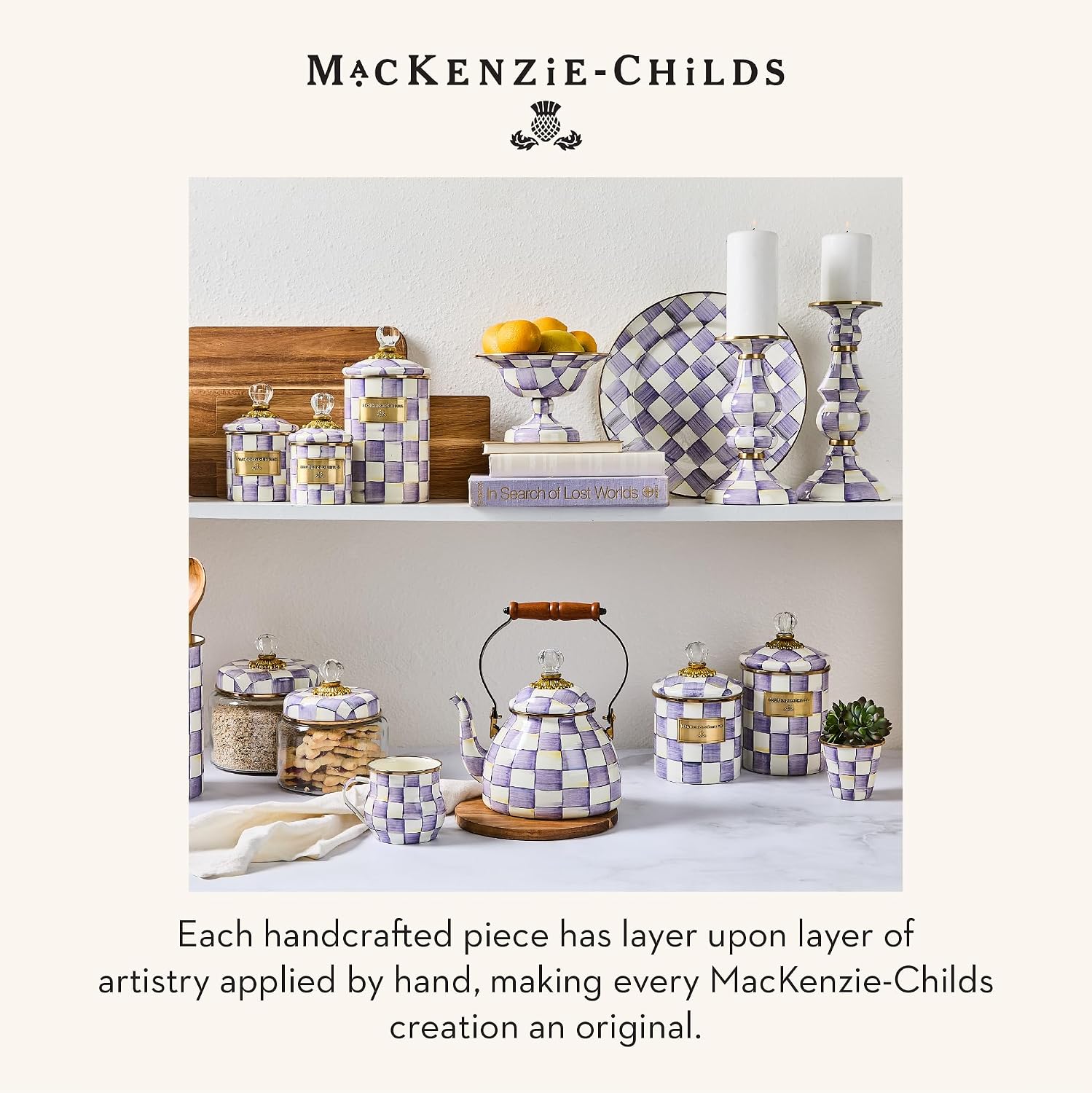 MACKENZIE-CHILDS Enamel Herb Pot Set, Small, Black-and-White Courtly Check | Hand-painted design, small plant pots for herbs or flowers, 8-ounce capacity per pot, set of 3