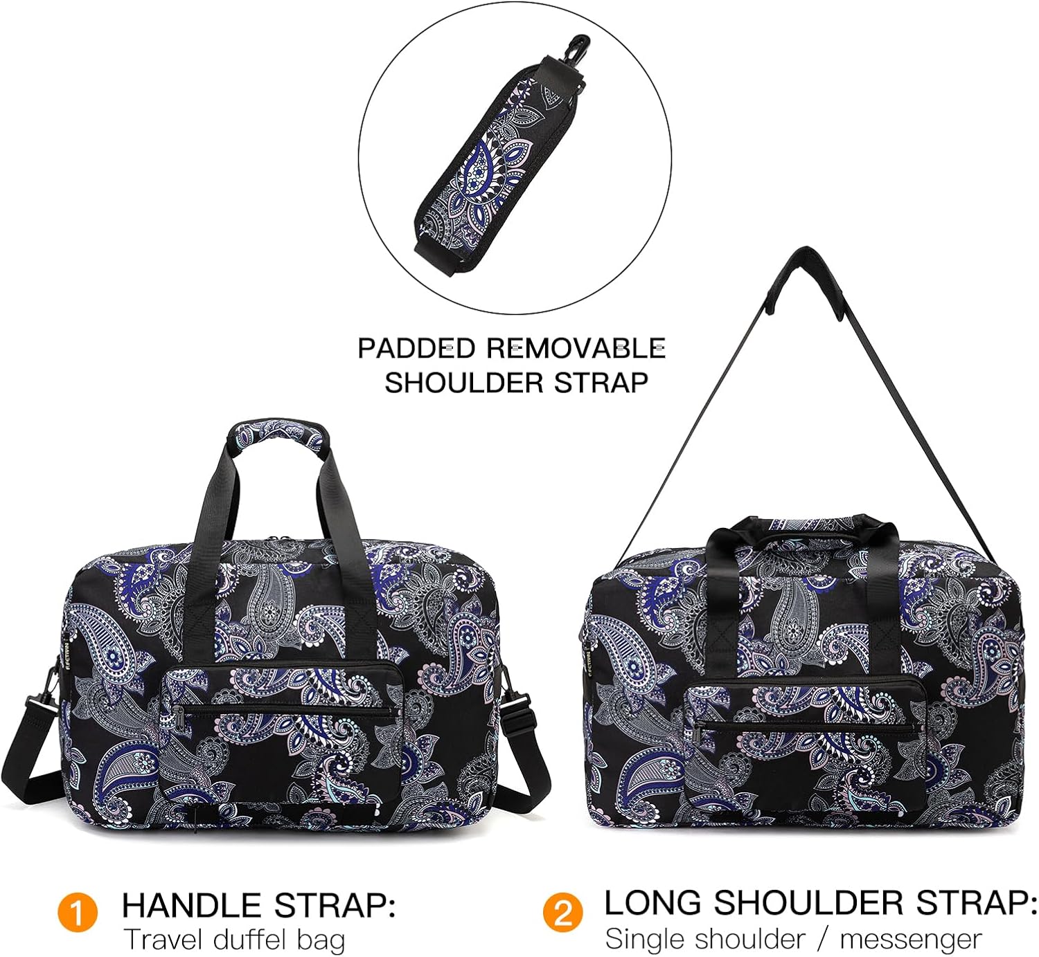 Travel Foldable Waterproof Duffel Bag - Lightweight Carry on Luggage Tote Duffel Bag(Black Floral)