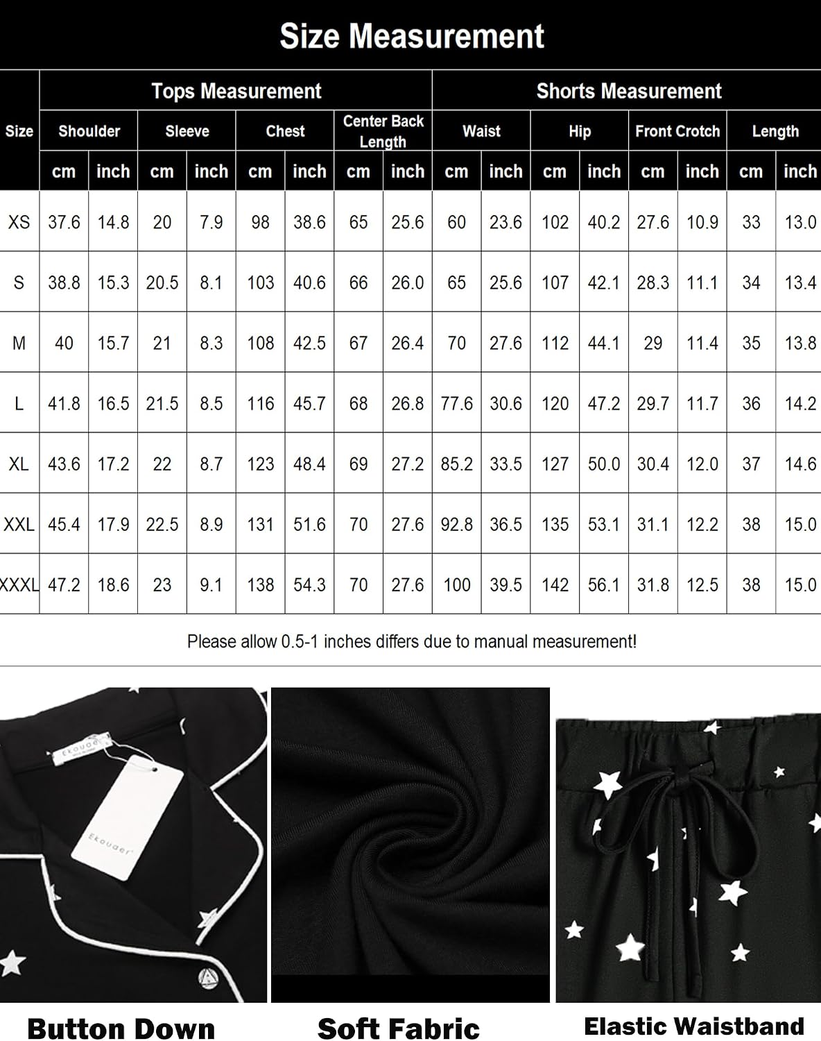 Ekouaer Pajamas Set for Women Short Sleeve Sleepwear Button Down Pj XS-XXXL | Summer 2 Piece Lounge Set, Soft Fabric, Drawstring Waistband, for Bridesmaid Bride Party, Plus Size, Petite, Cute Pattern