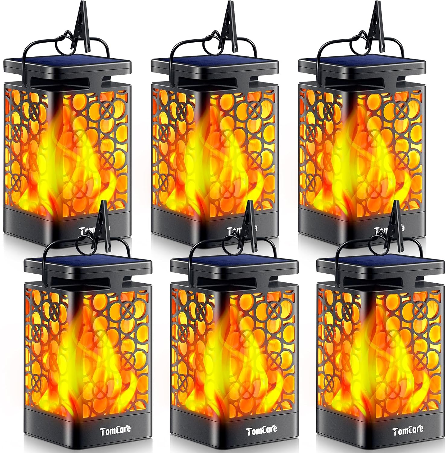 TomCare Solar Lanterns Outdoor, Flickering Flame Hanging Lights, 2 Pack