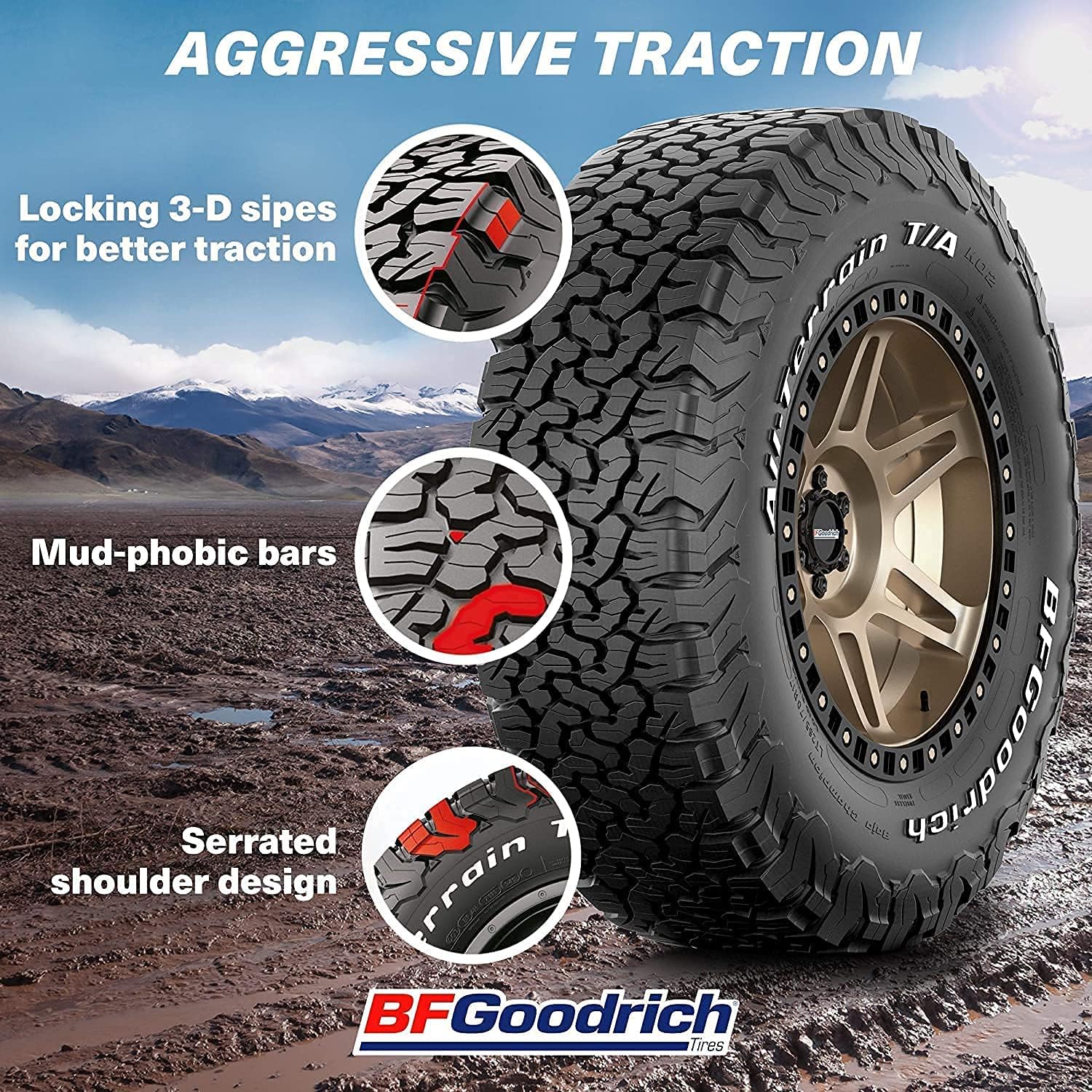 BFGoodrich All Terrain T/A KO2 Radial Car Tire for Light Trucks, SUVs, and Crossovers, 31x10.50R15/C 109S | Light Truck All Terrain All Weather Traction 109S Rated C (6 Ply) Radial Construction Raised White Letters Tire