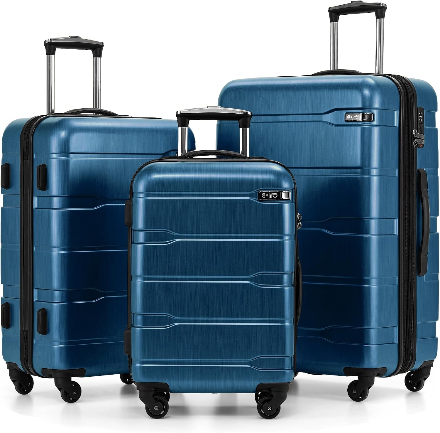 Coolife Medium Checked Luggage Hardside Suitcase with Spinner Wheels, 24in | Lightweight ABS+PC, Rolling Travel Suitcase with TSA Lock, Spinner Wheels, Durable Zipper, Charcoal
